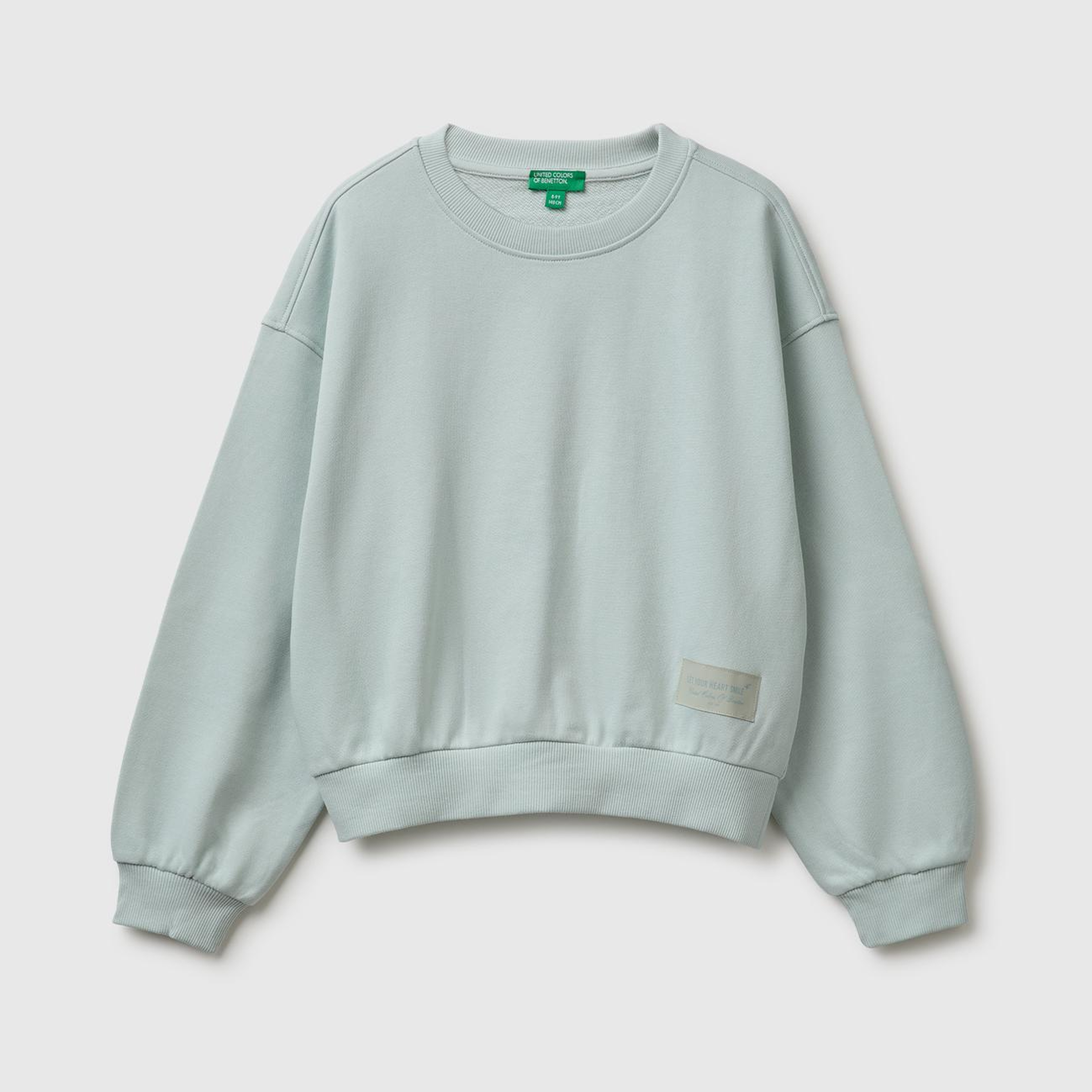Kız Çocuk Su Yeşili Ribanalı Uzun Kollu Bisiklet Yaka Sweatshirt