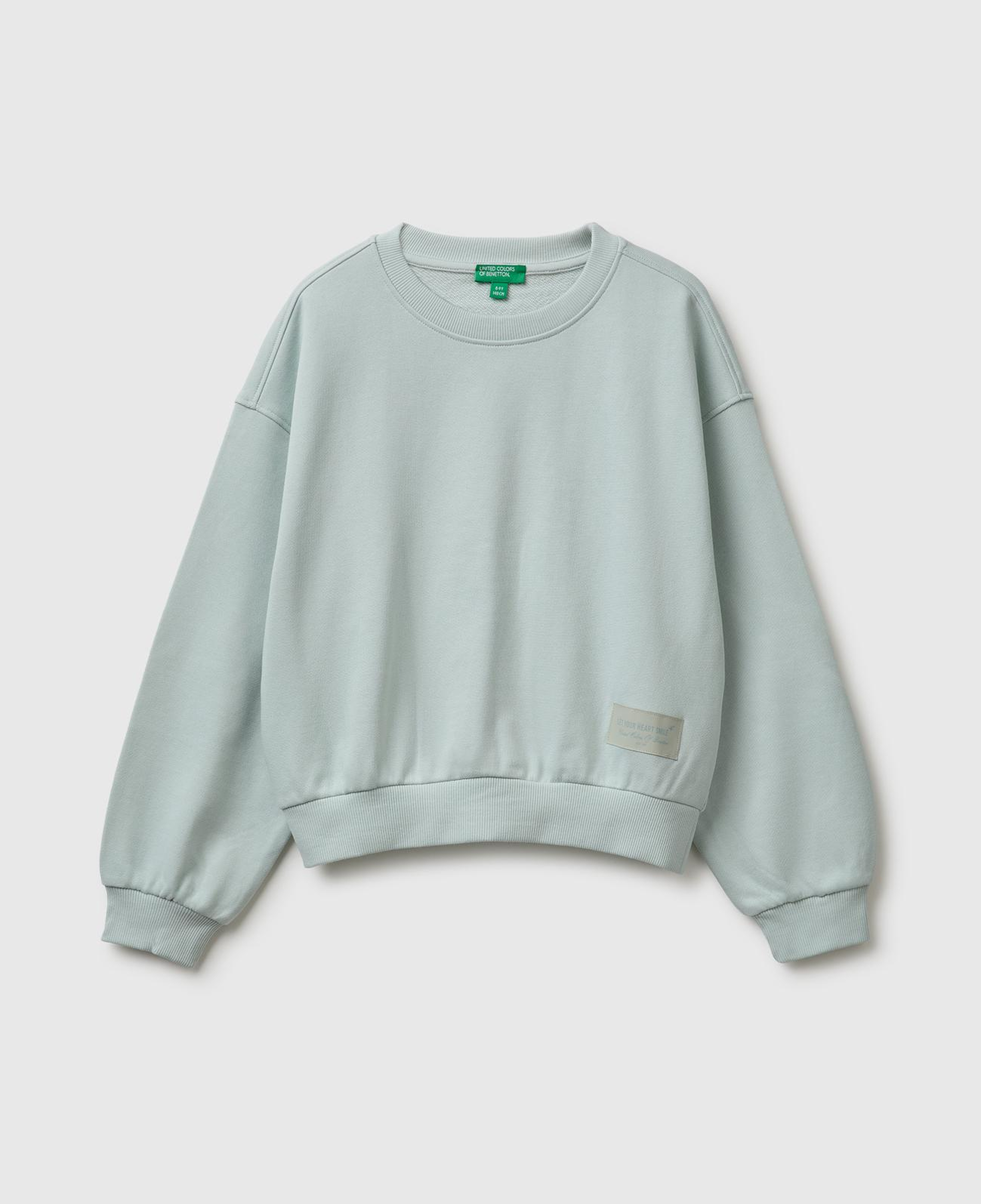 Kız Çocuk Su Yeşili Ribanalı Uzun Kollu Bisiklet Yaka Sweatshirt