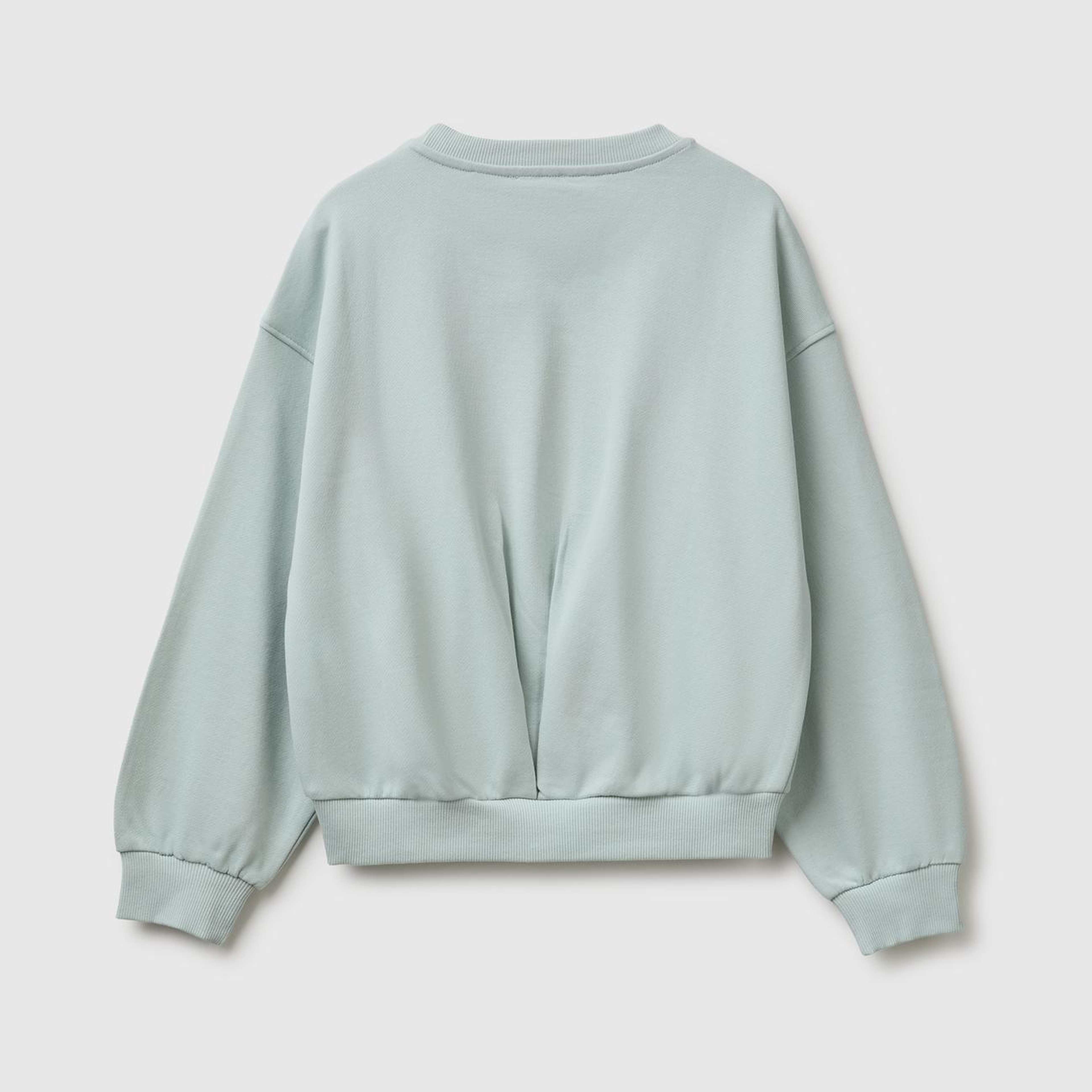 Kız Çocuk Su Yeşili Ribanalı Uzun Kollu Bisiklet Yaka Sweatshirt
