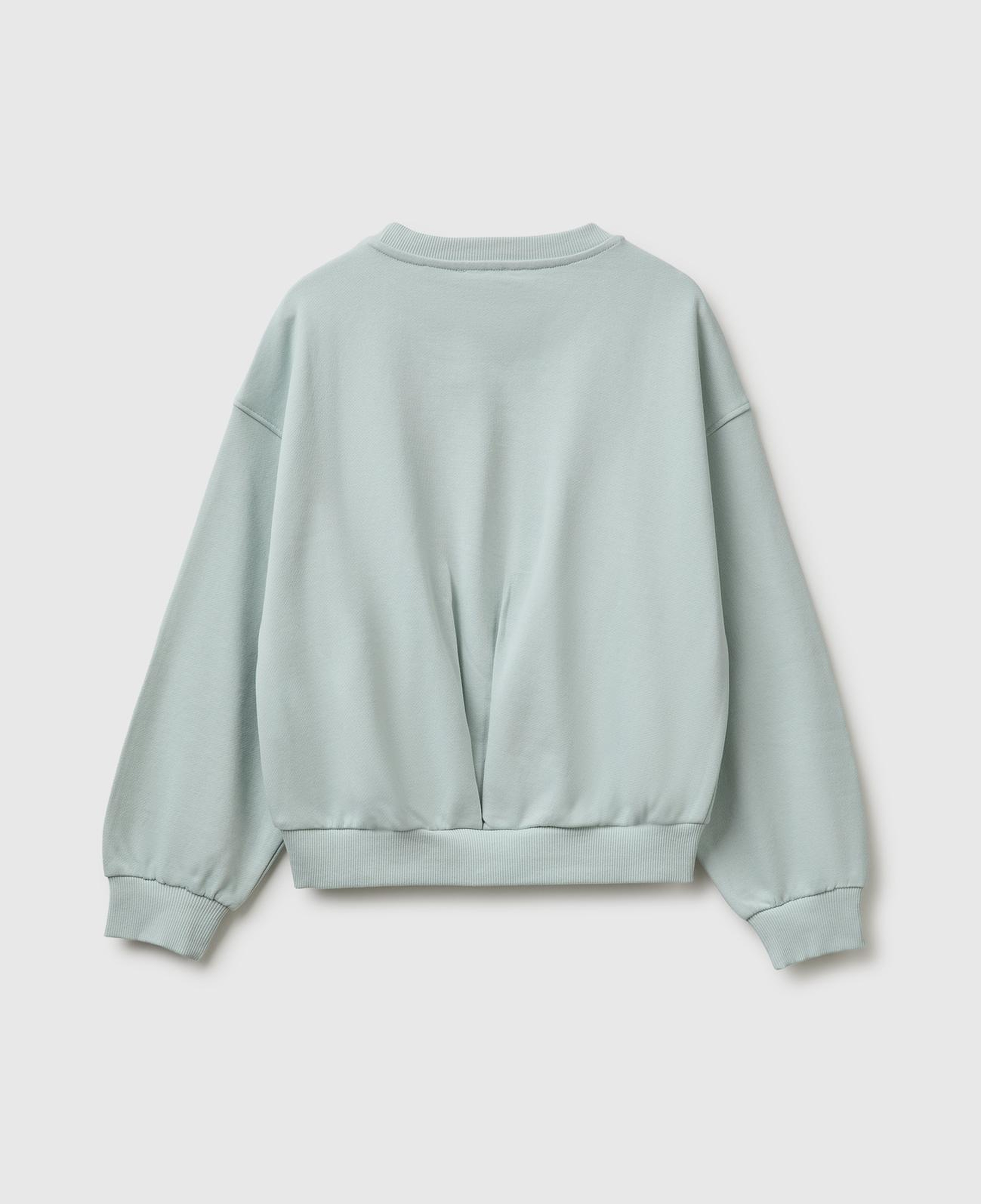Kız Çocuk Su Yeşili Ribanalı Uzun Kollu Bisiklet Yaka Sweatshirt