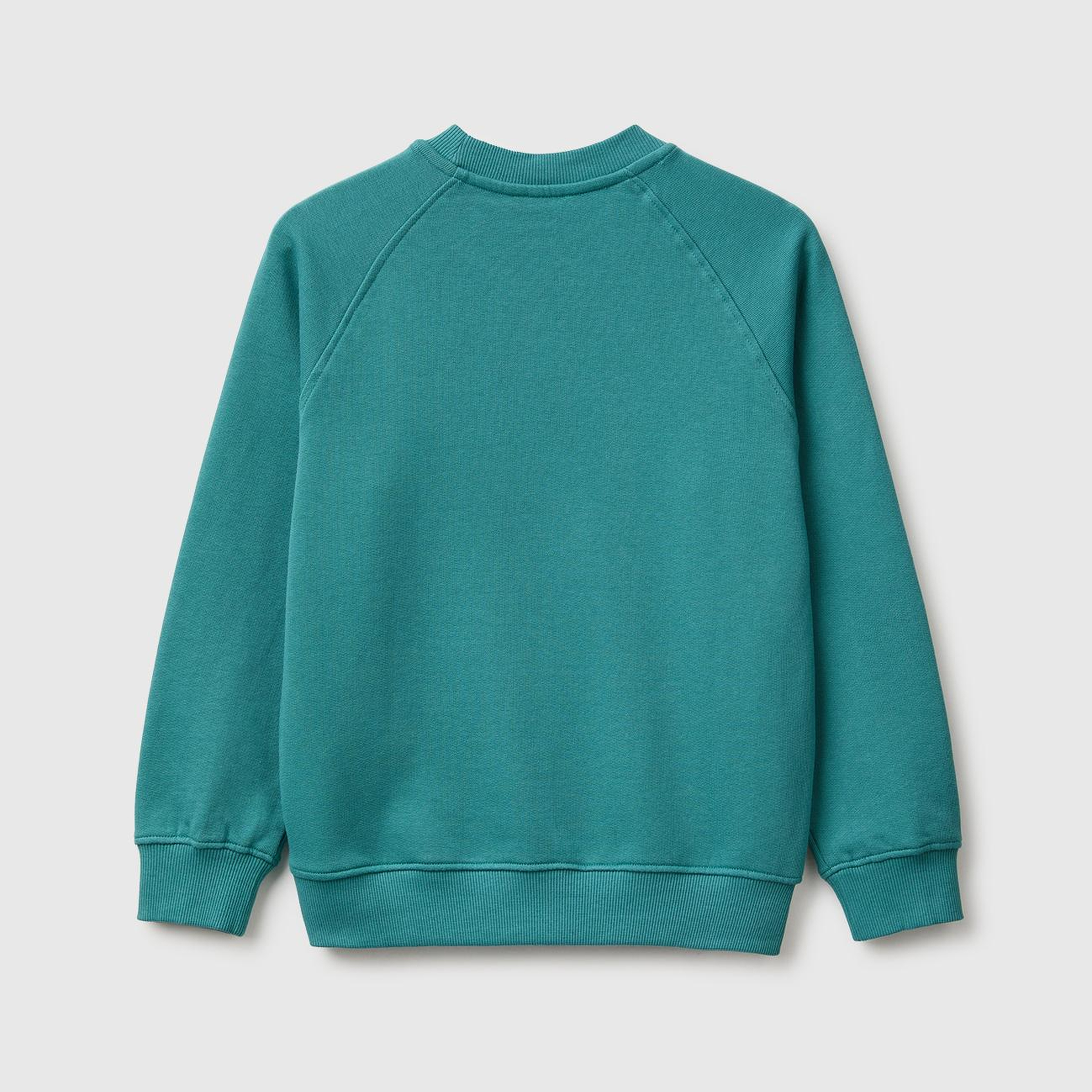 Erkek Çocuk Petrol Yeşili Önü İşlemeli Ribanalı Reglan Kollu Bisiklet Yaka Sweatshirt