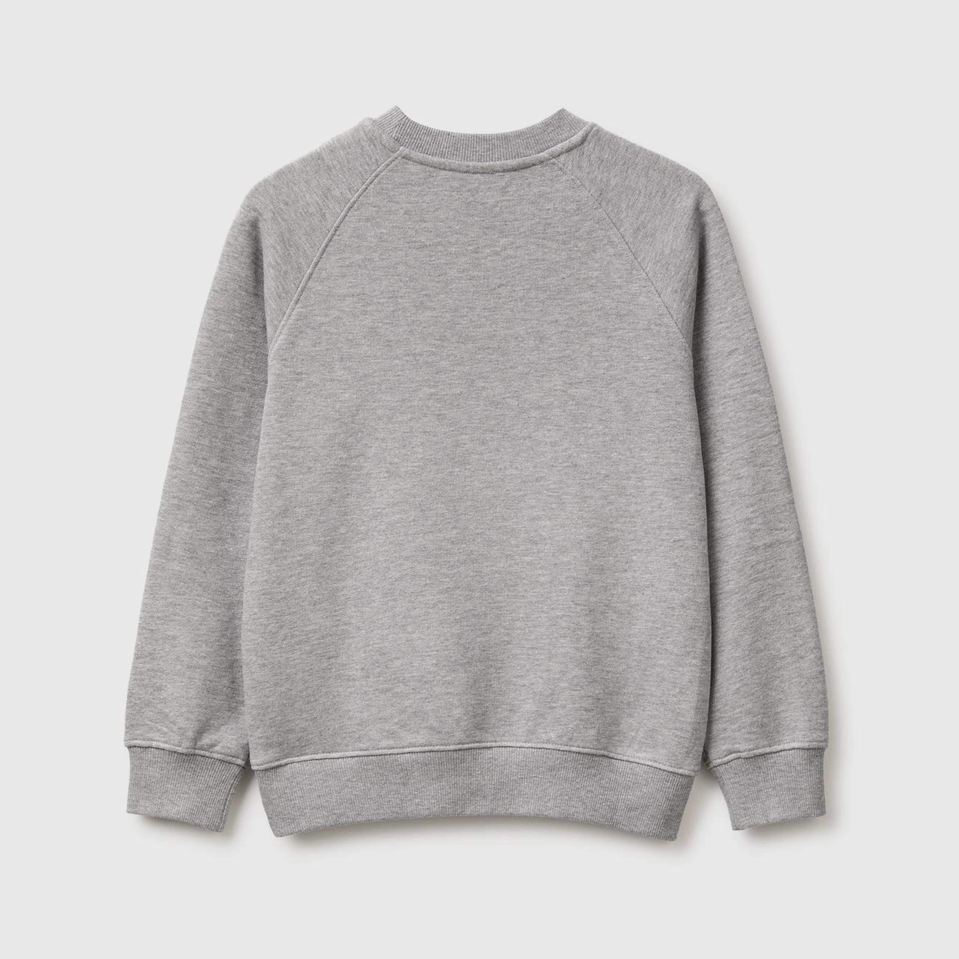Erkek Çocuk Gri Melanj Önü İşlemeli Ribanalı Reglan Kollu Bisiklet Yaka Sweatshirt