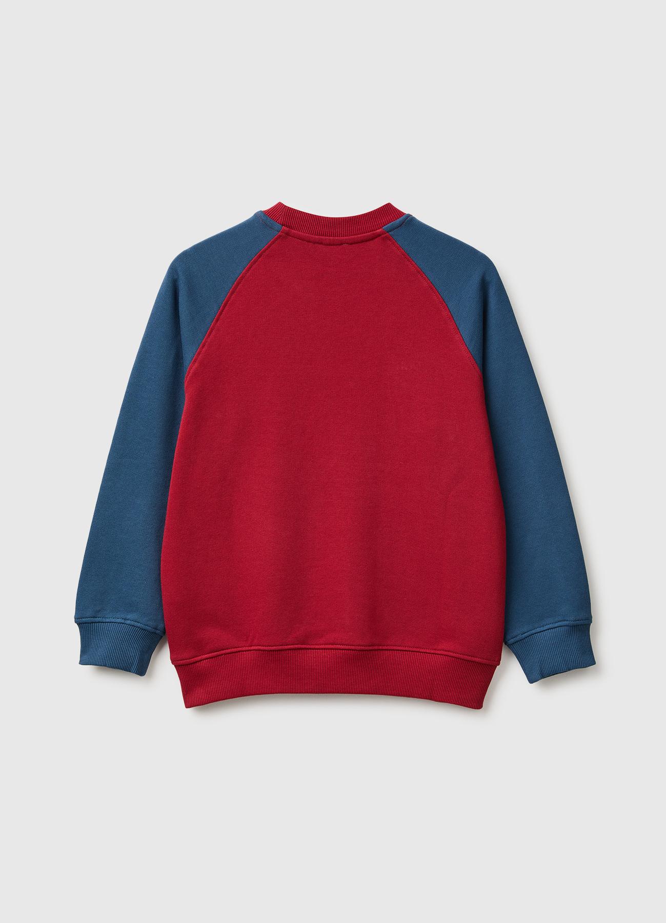 Erkek Çocuk Kırmızı Önü İşlemeli Ribanalı Reglan Kollu Bisiklet Yaka Sweatshirt