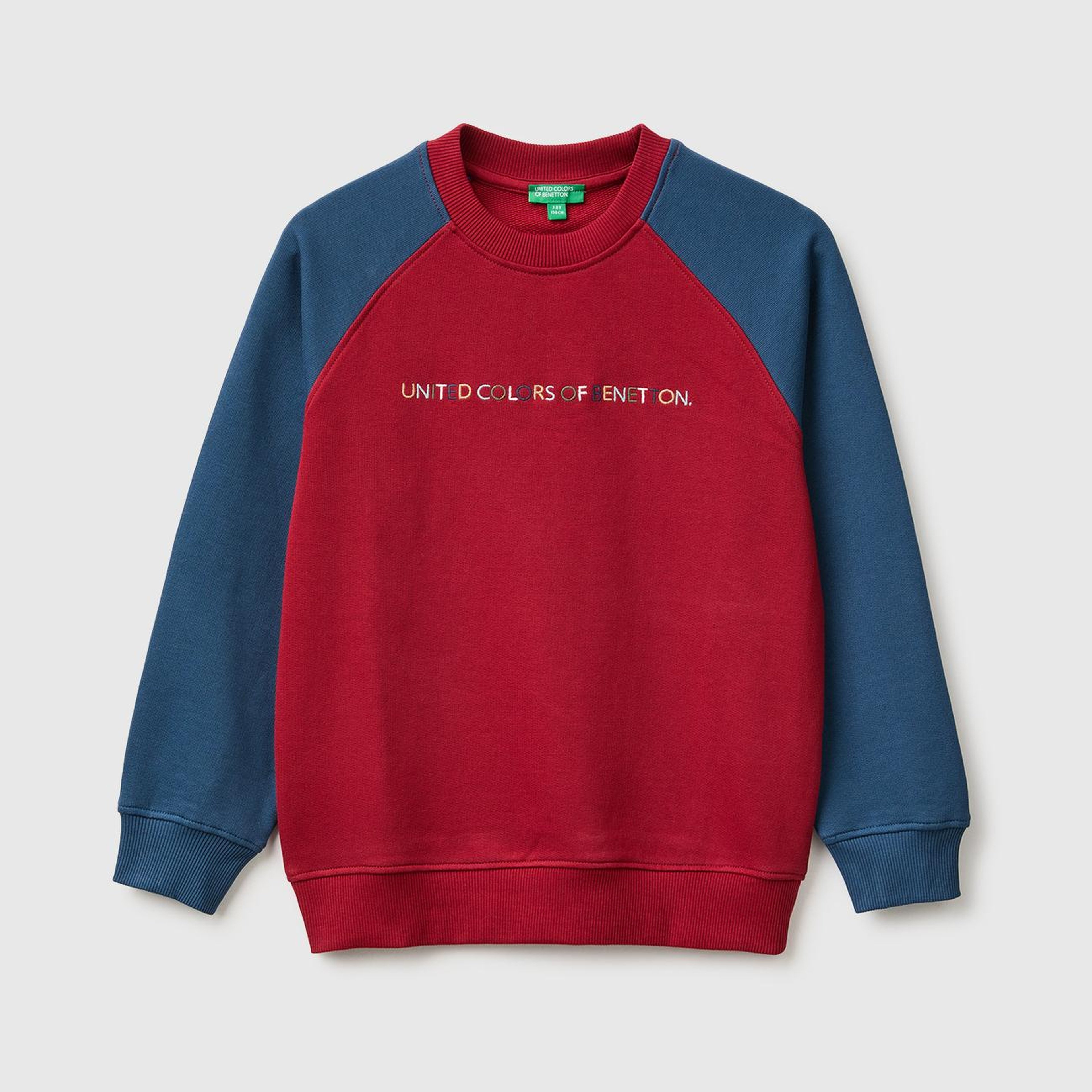 Erkek Çocuk Kırmızı Önü İşlemeli Ribanalı Reglan Kollu Bisiklet Yaka Sweatshirt