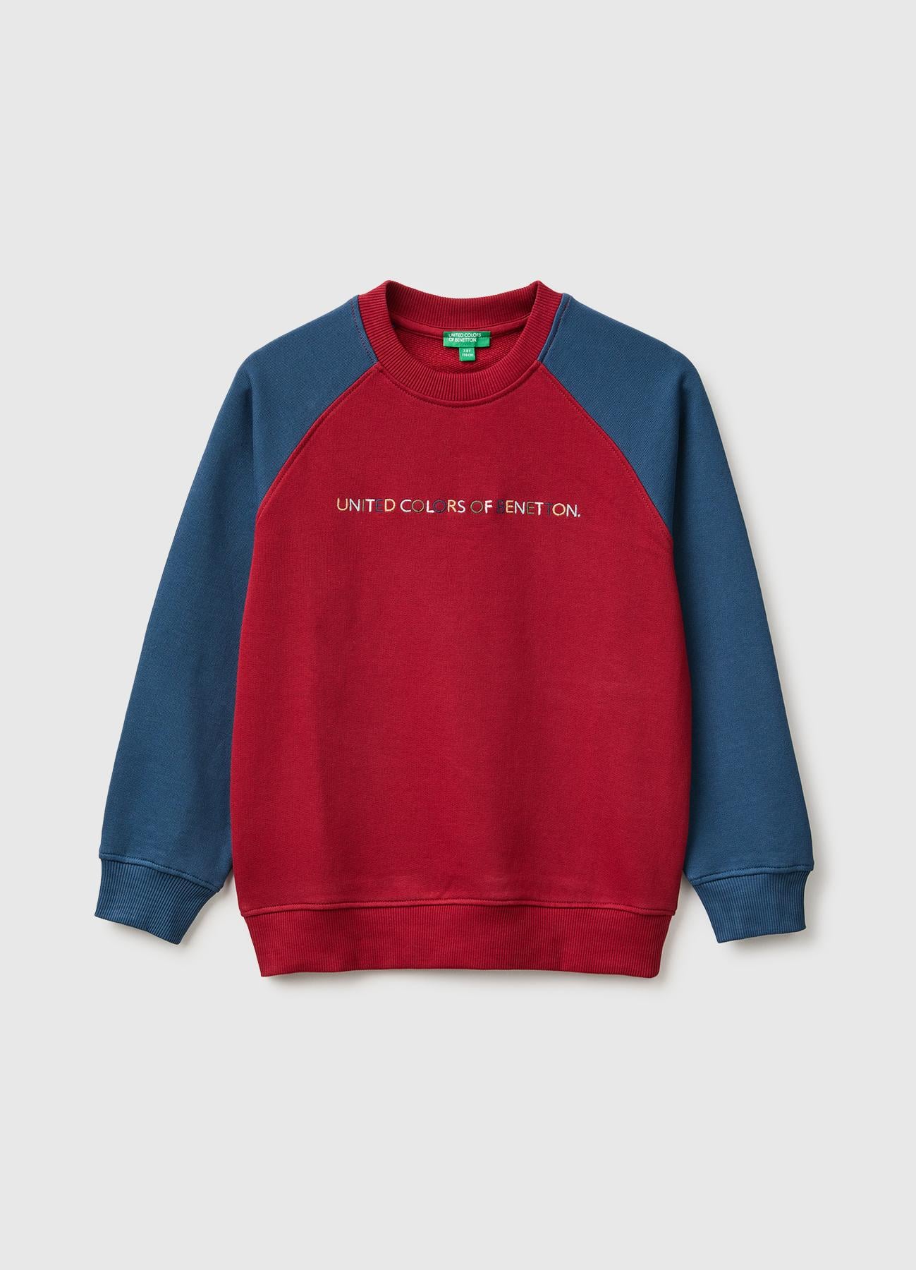 Erkek Çocuk Kırmızı Önü İşlemeli Ribanalı Reglan Kollu Bisiklet Yaka Sweatshirt