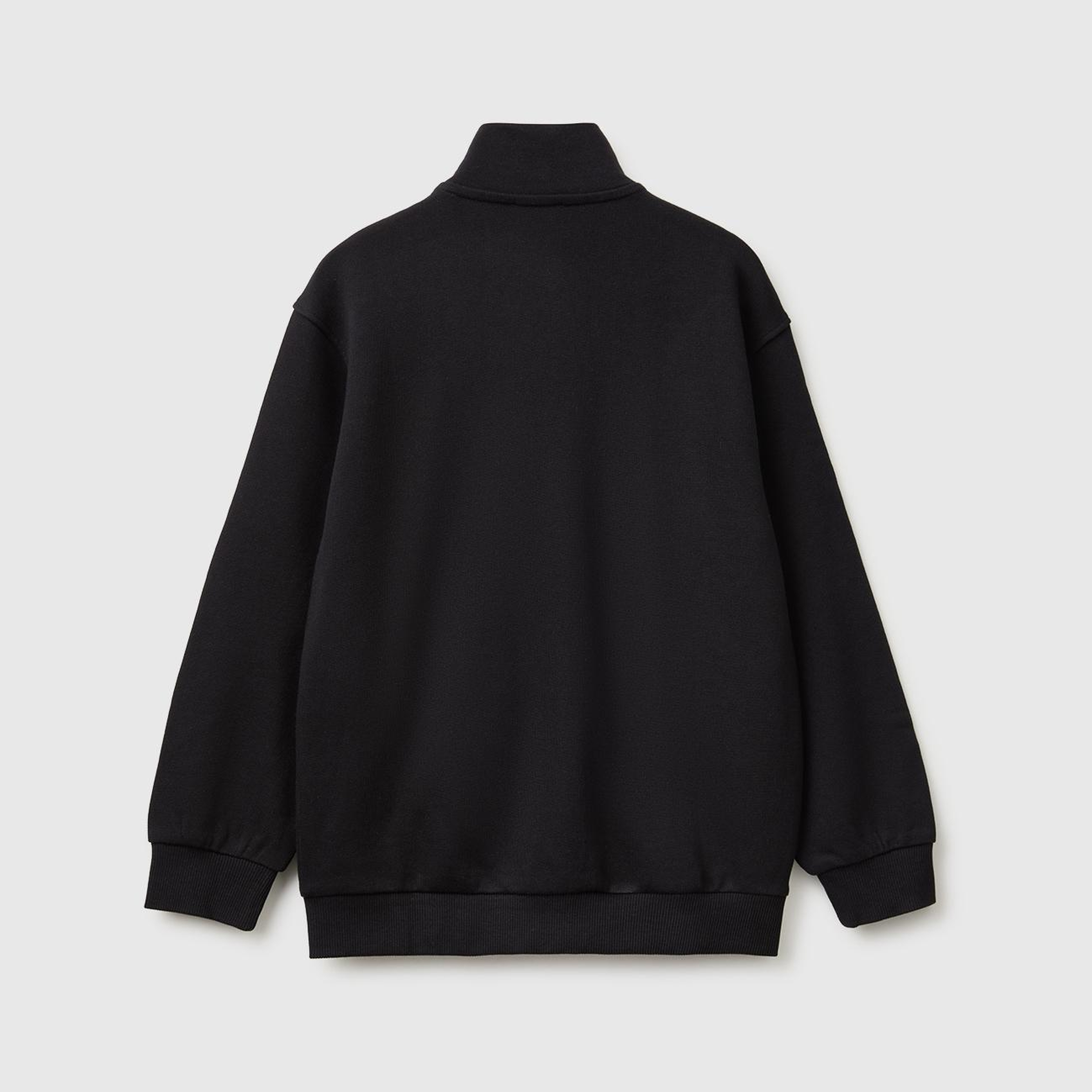 Erkek Çocuk Siyah Önü İşlemeli Ribanalı Cepli Fermuarlı Dik Yaka Sweatshirt