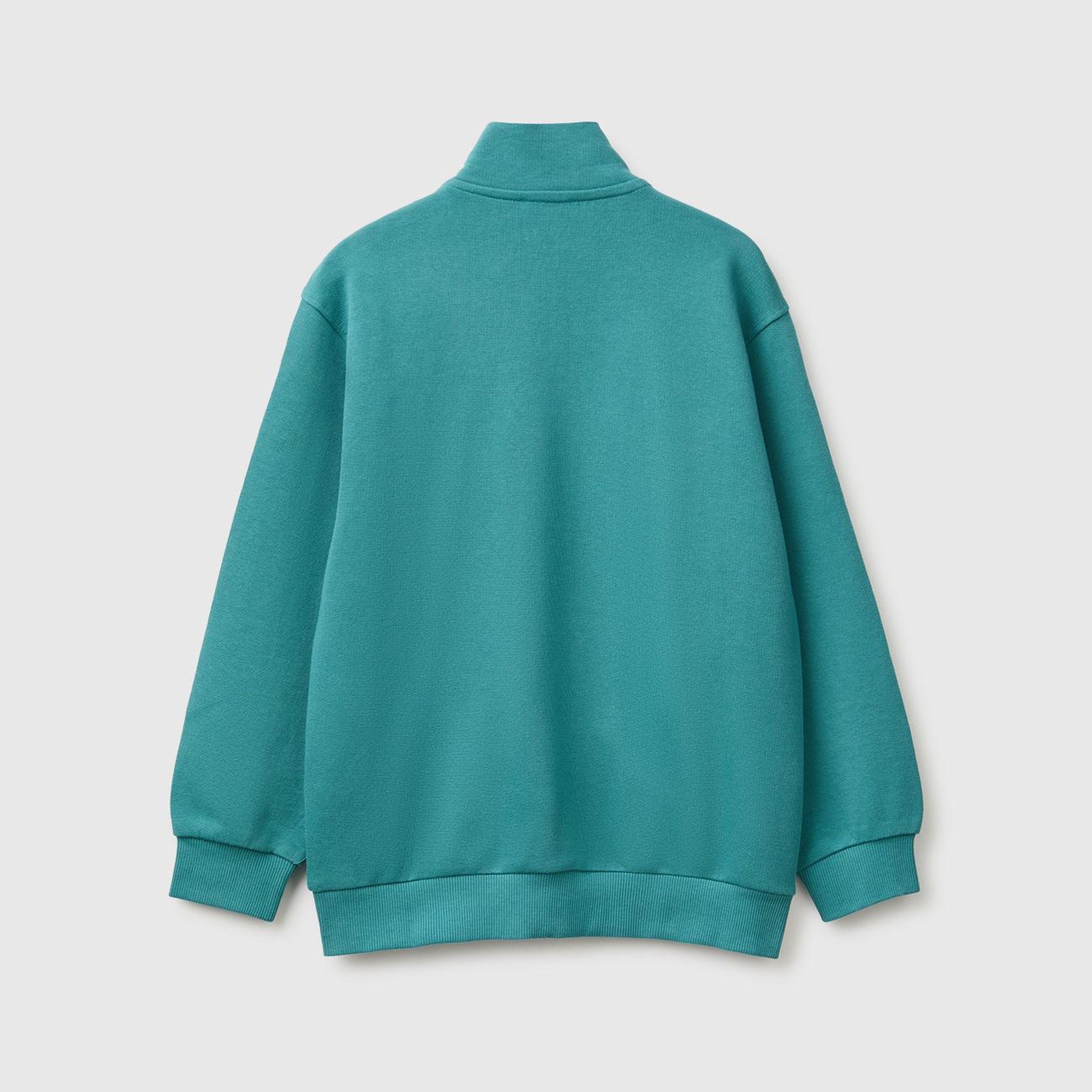 Erkek Çocuk Petrol Yeşili Önü İşlemeli Ribanalı Cepli Fermuarlı Dik Yaka Sweatshirt