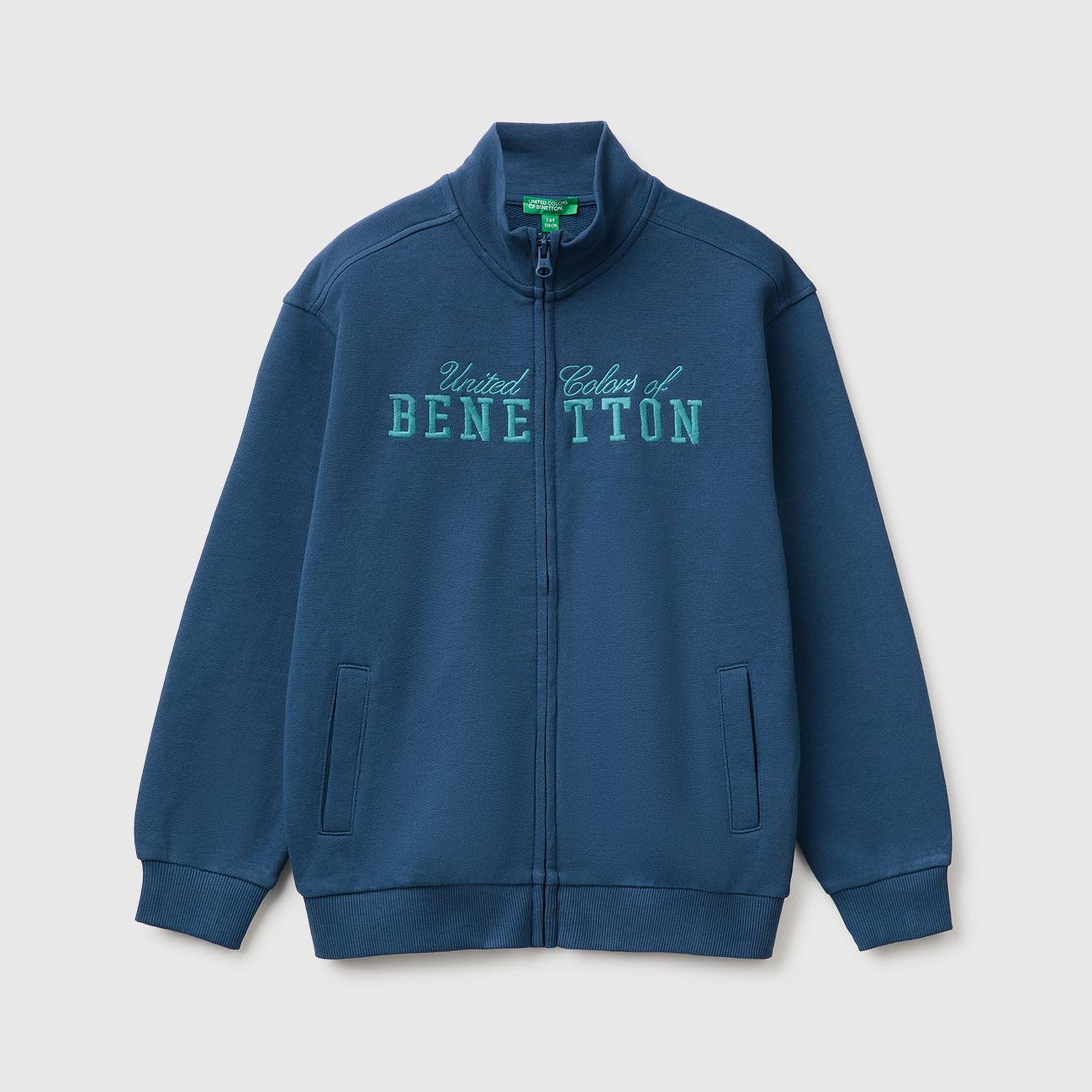 Erkek Çocuk Lacivert Önü İşlemeli Ribanalı Cepli Fermuarlı Dik Yaka Sweatshirt