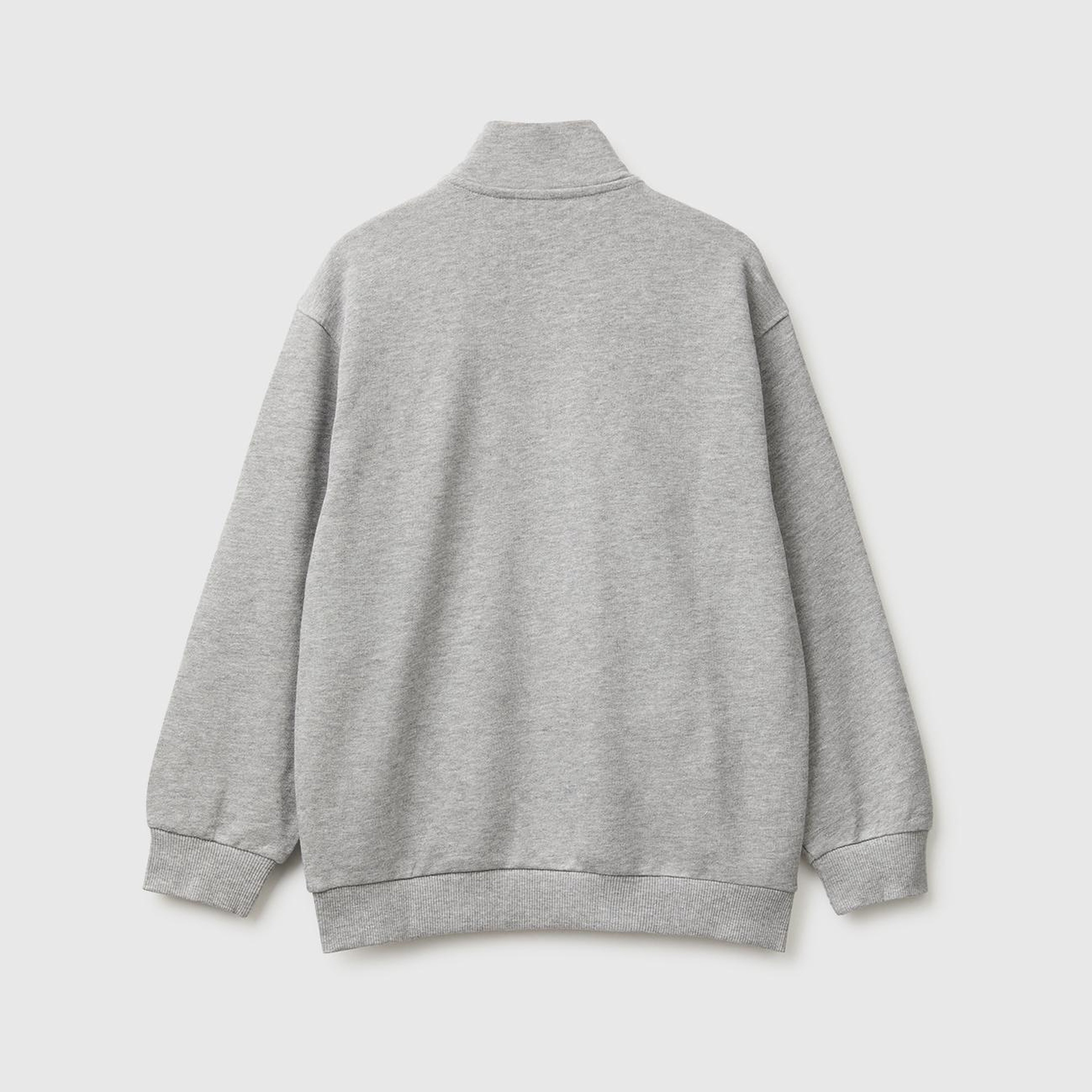 Erkek Çocuk Gri Melanj Önü İşlemeli Ribanalı Cepli Fermuarlı Dik Yaka Sweatshirt