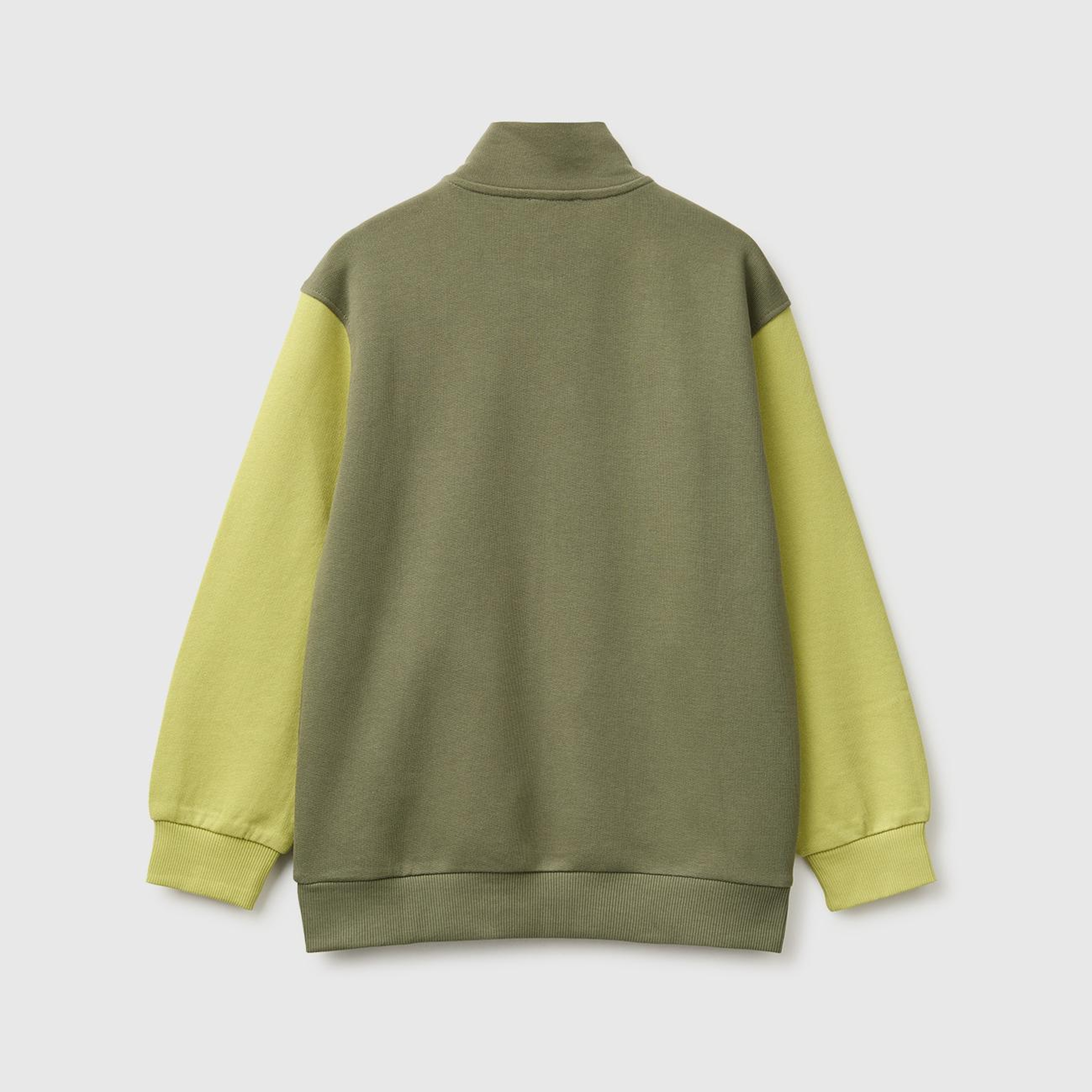 Erkek Çocuk Haki Önü İşlemeli Ribanalı Cepli Fermuarlı Dik Yaka Sweatshirt