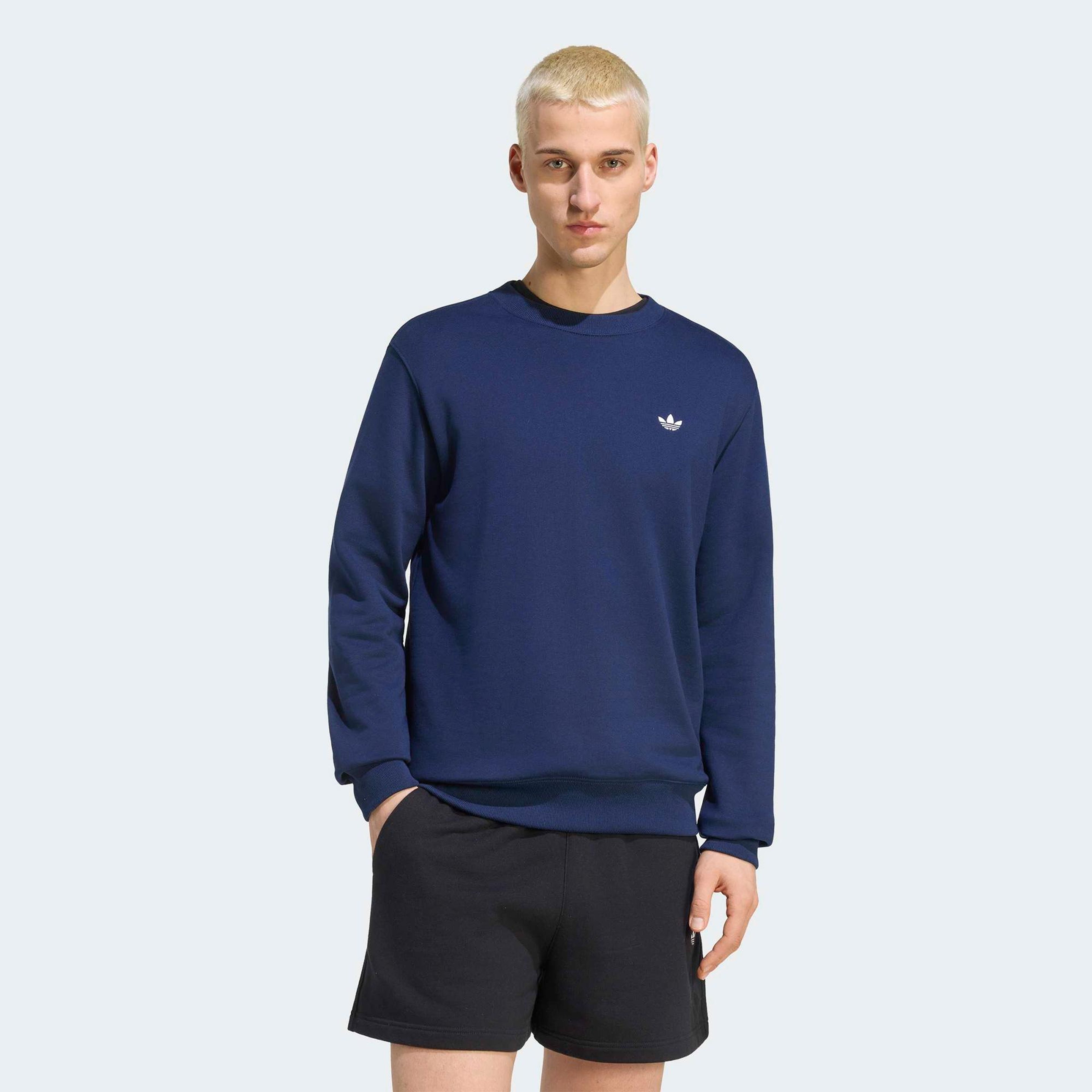 adidas Trefoil Essentials Crew French Terry Erkek Lacivert Sweatshirt