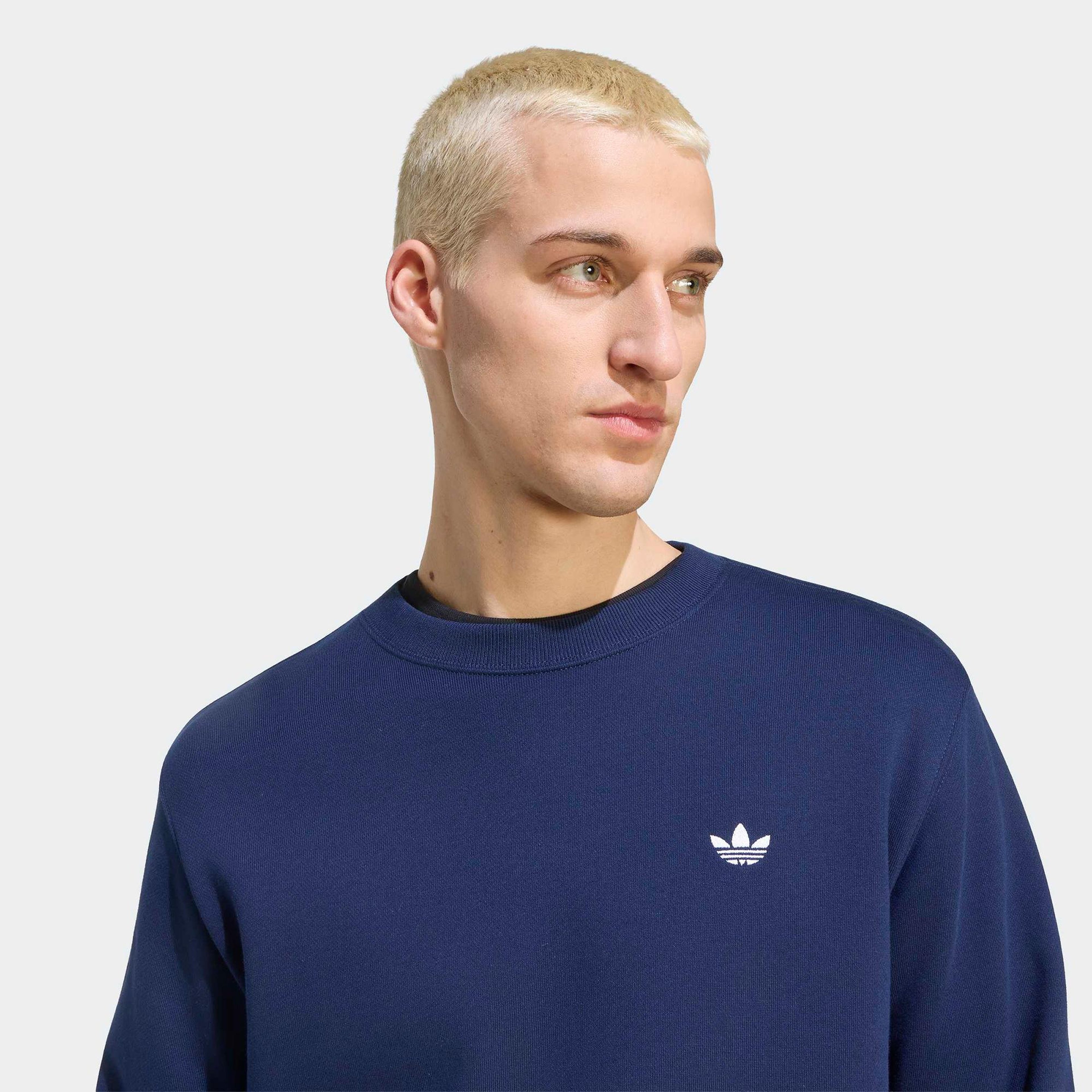 adidas Trefoil Essentials Crew French Terry Erkek Lacivert Sweatshirt