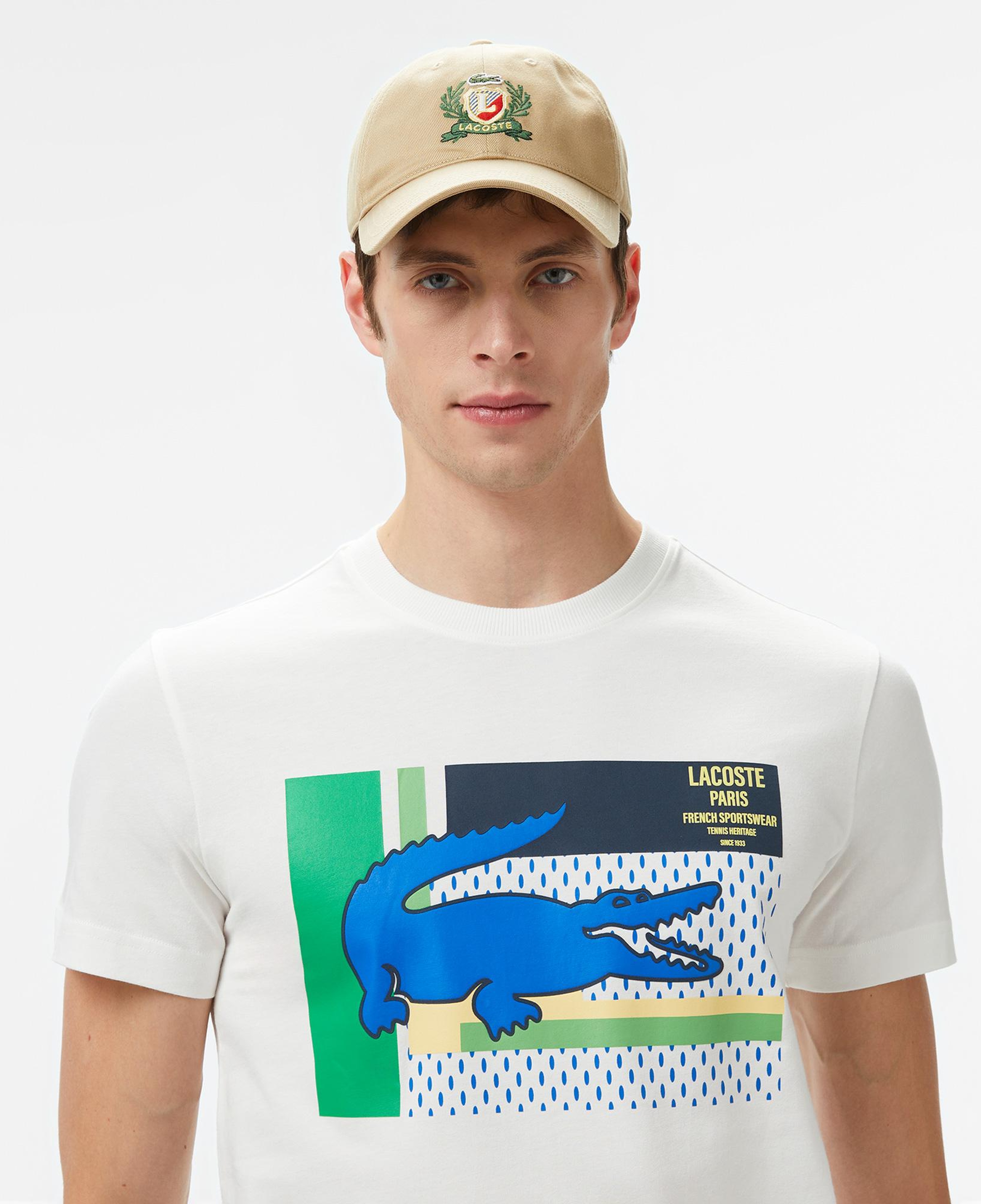 Lacoste Baskılı Bisiklet Yaka Erkek Beyaz T-Shirt