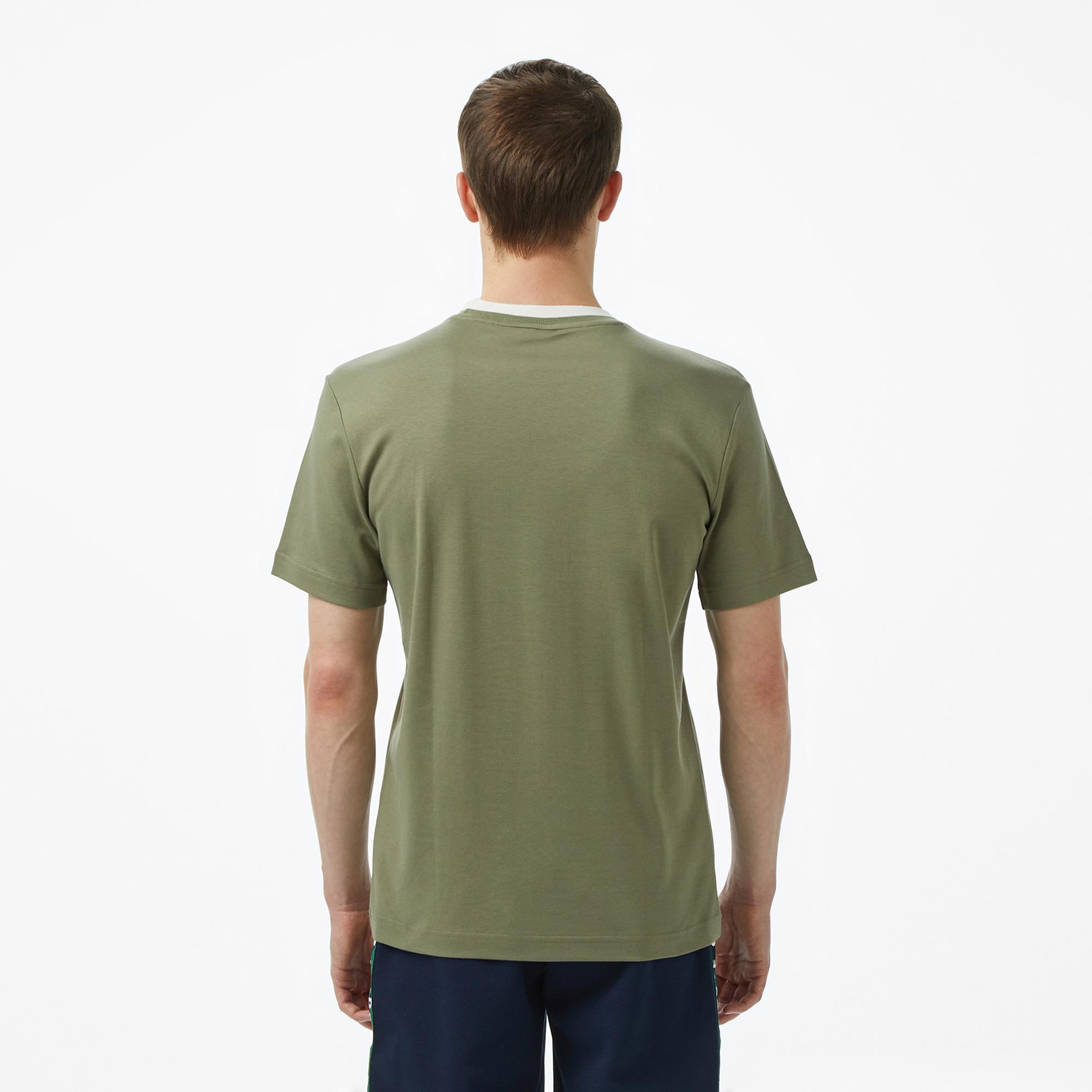 Erkek Slim Fit Bisiklet Yaka Baskılı Haki Modal Karışımlı T-Shirt