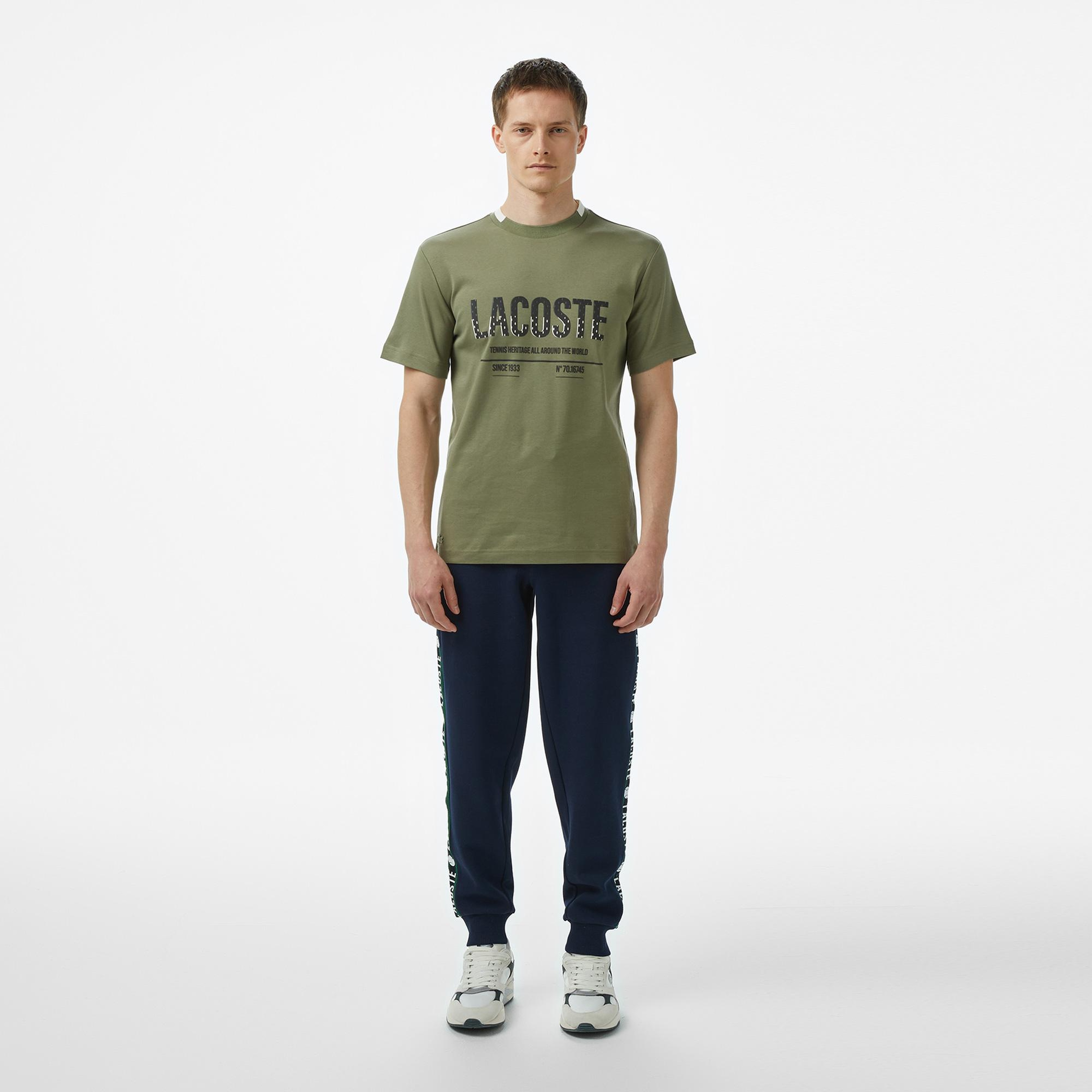 Erkek Slim Fit Bisiklet Yaka Baskılı Haki Modal Karışımlı T-Shirt