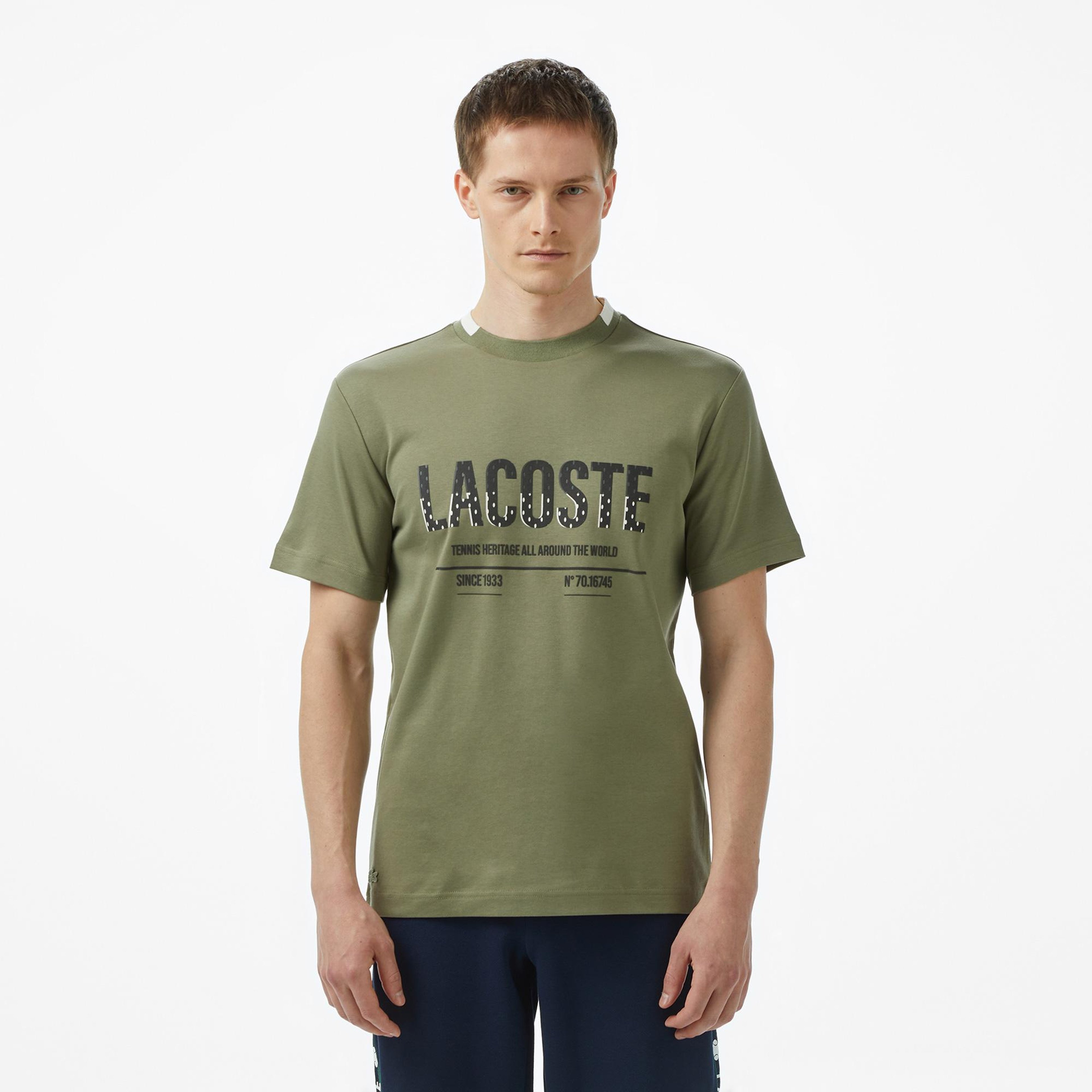 Erkek Slim Fit Bisiklet Yaka Baskılı Haki Modal Karışımlı T-Shirt