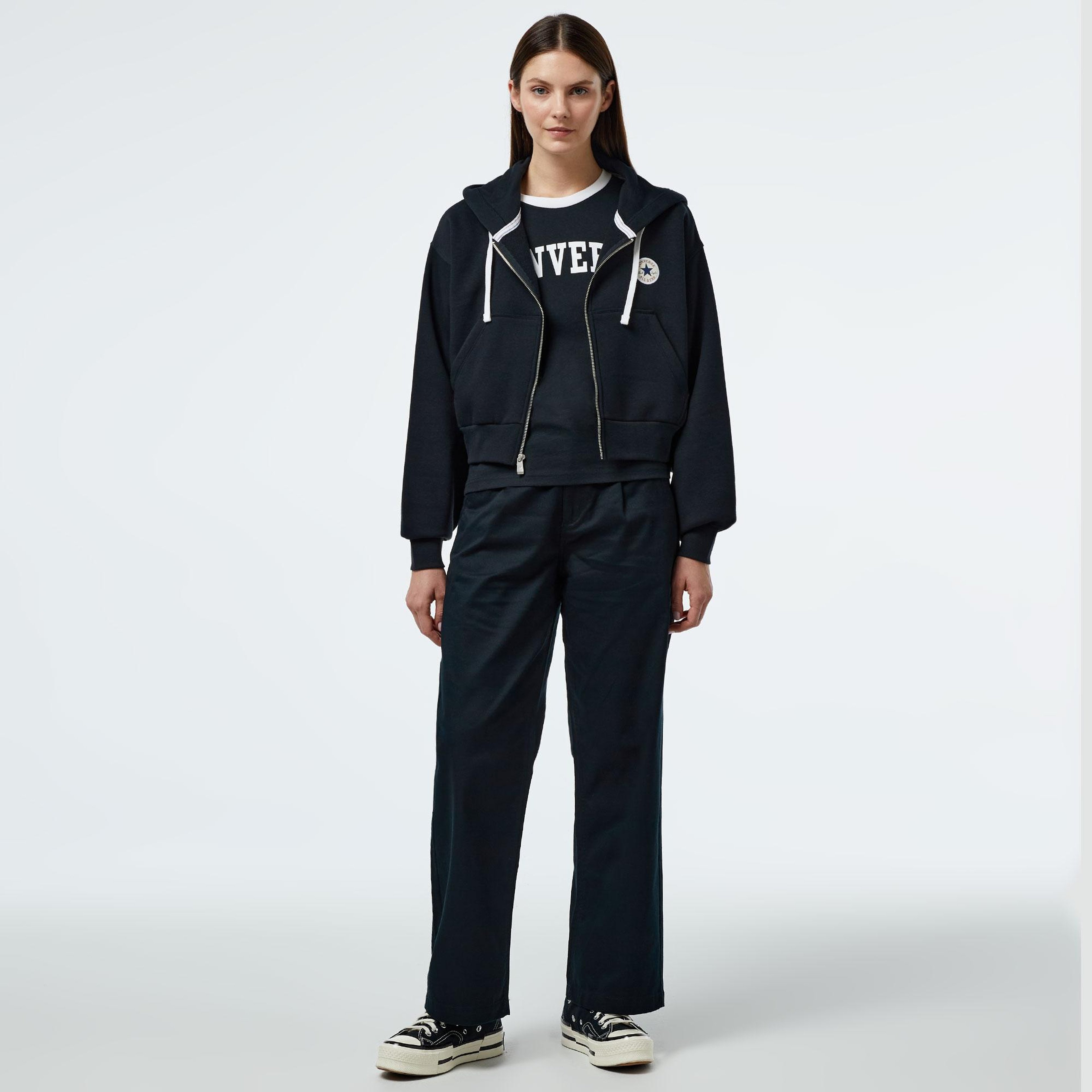Converse Retro Full-Zip Kadın Siyah Eşofman Üstü