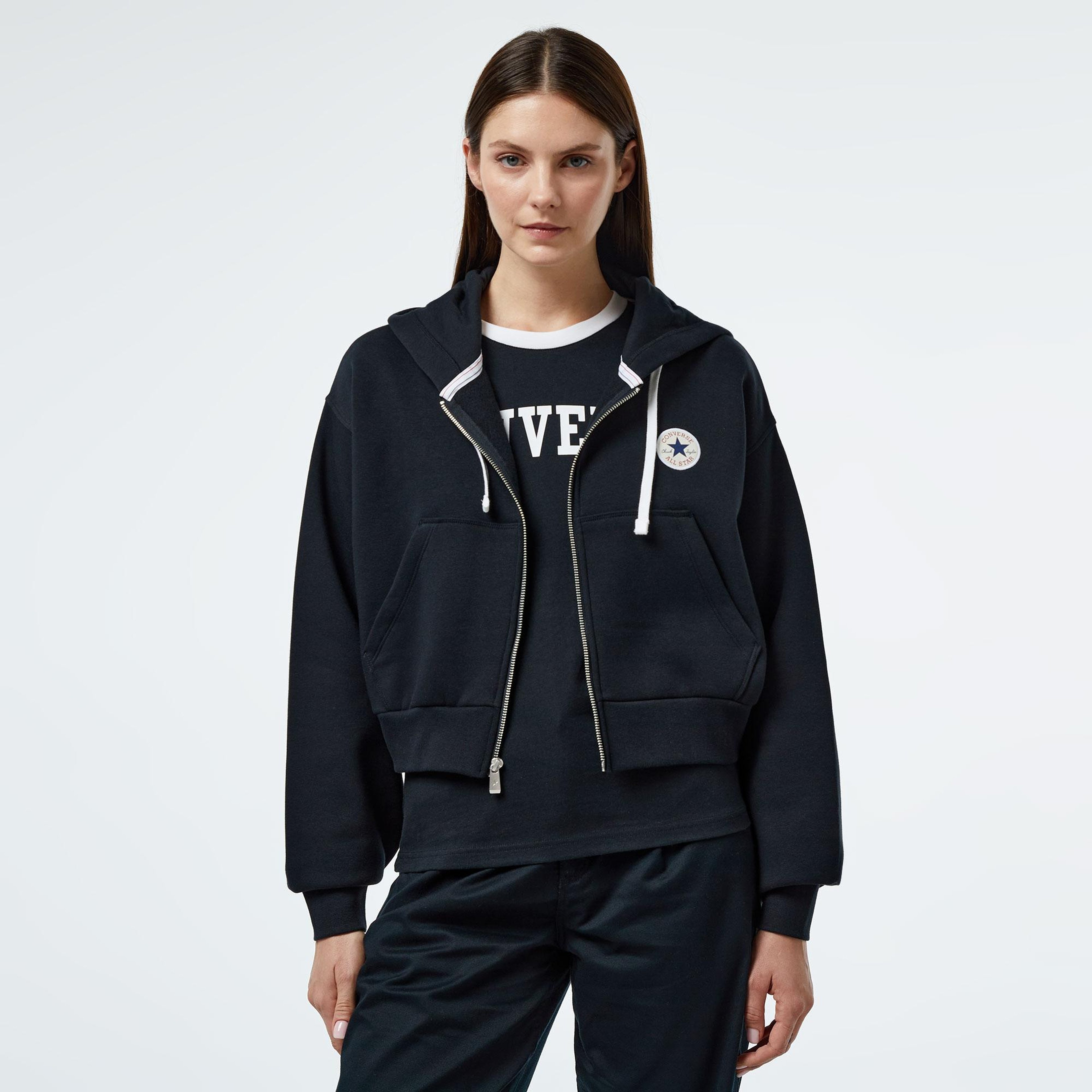 Converse Retro Full-Zip Kadın Siyah Eşofman Üstü