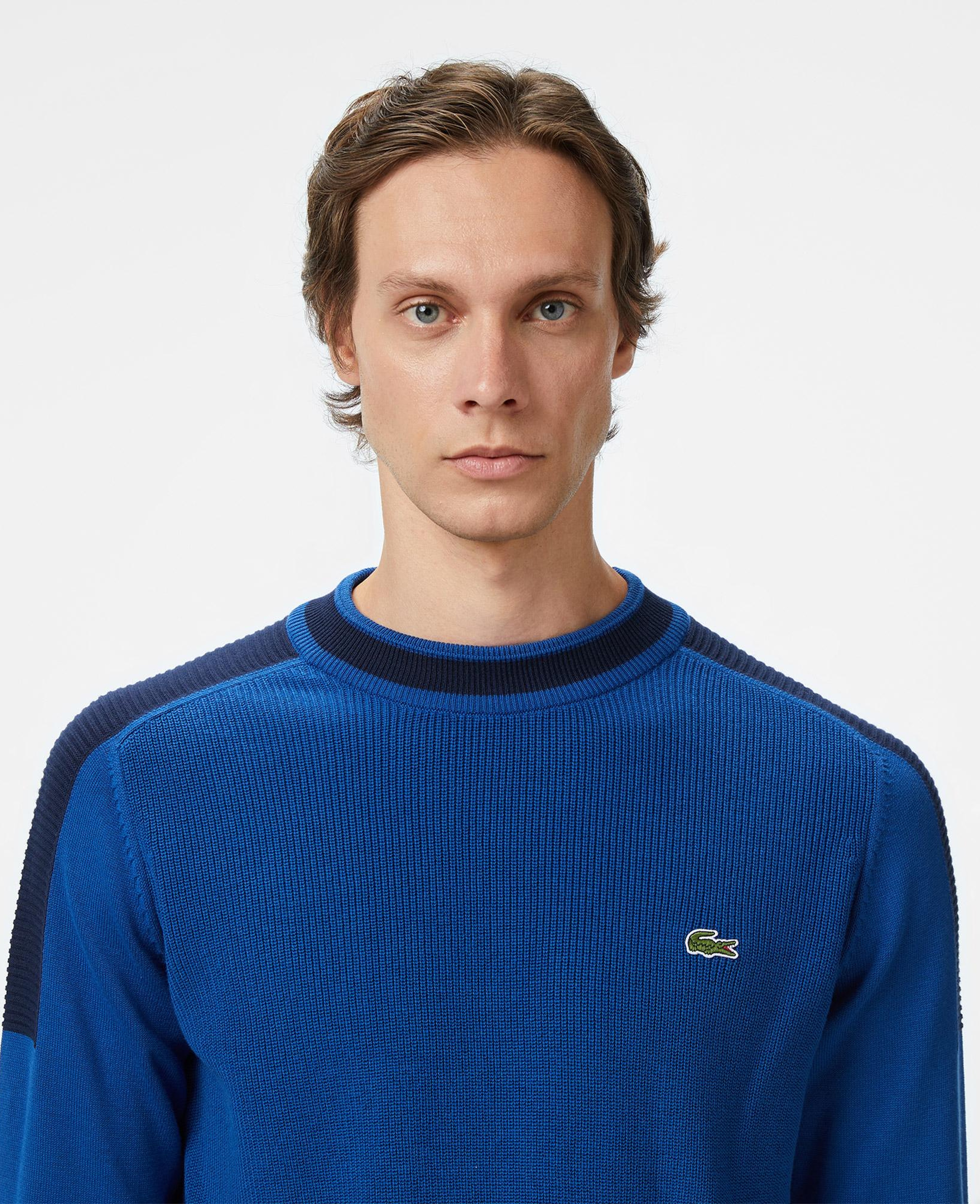 Erkek Classic Fit Bisiklet Yaka Renk Bloklu Mavi Kazak