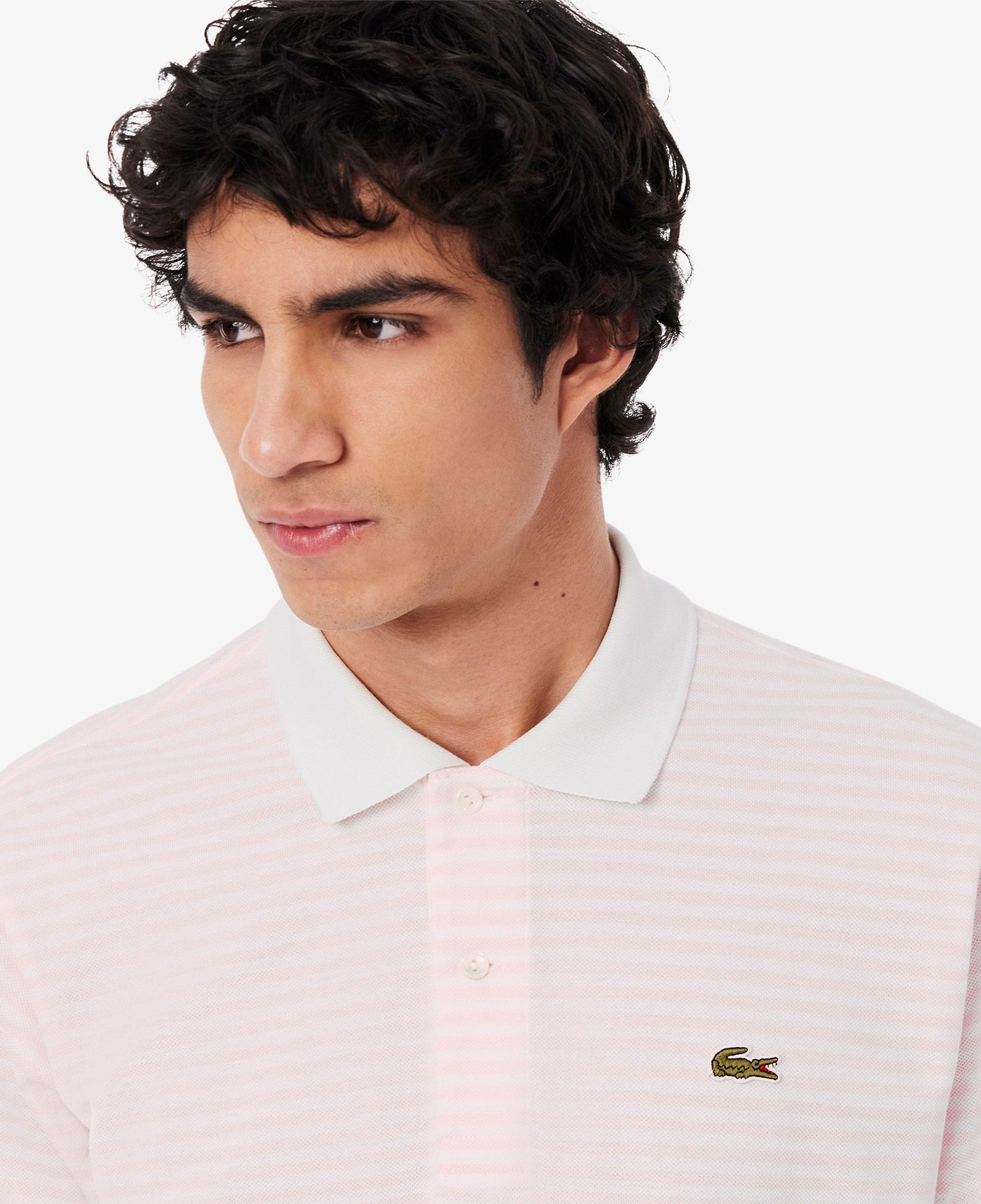 L.12.12 Erkek Classic Fit Çizgili Pembe Polo