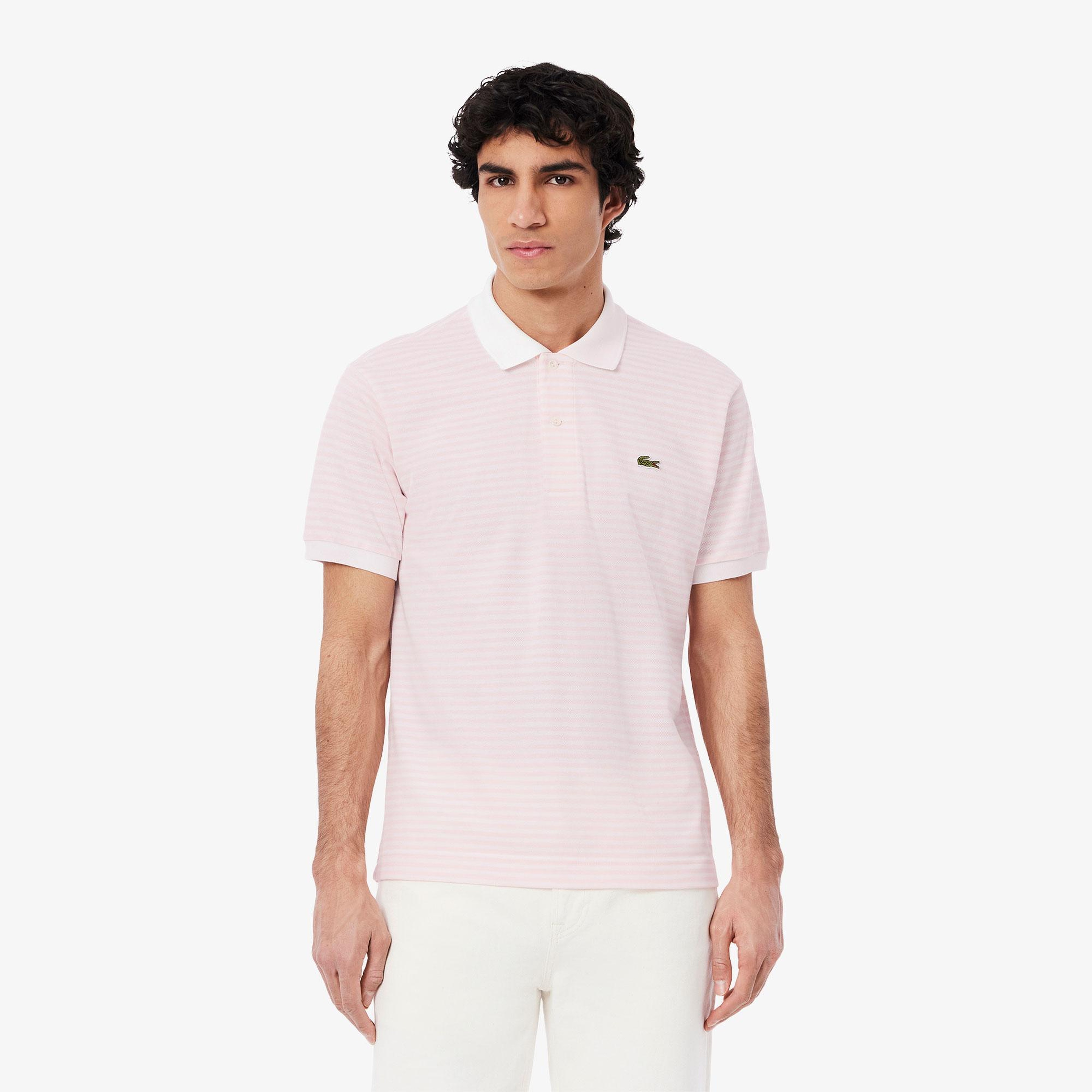 L.12.12 Erkek Classic Fit Çizgili Pembe Polo