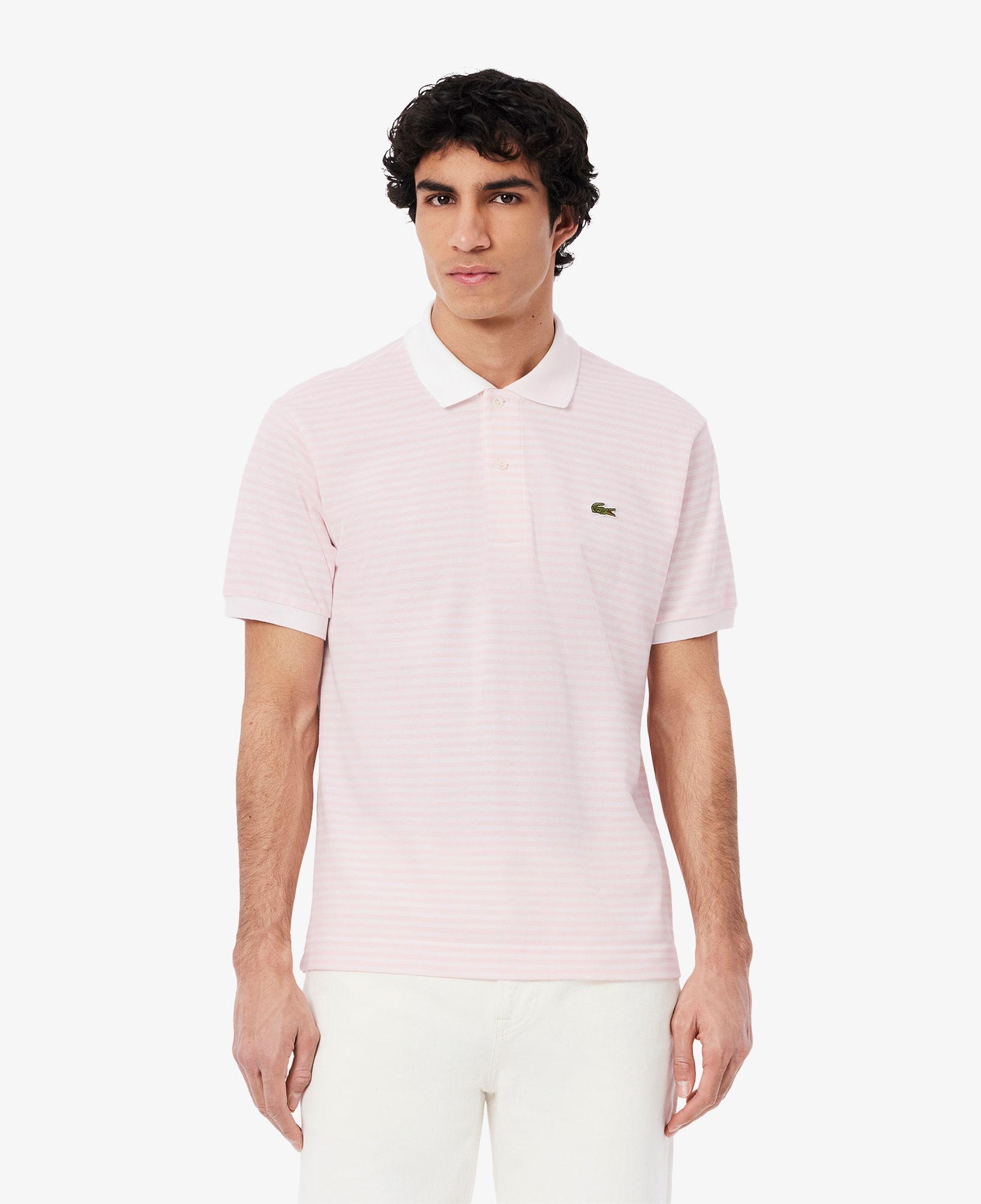 L.12.12 Erkek Classic Fit Çizgili Pembe Polo