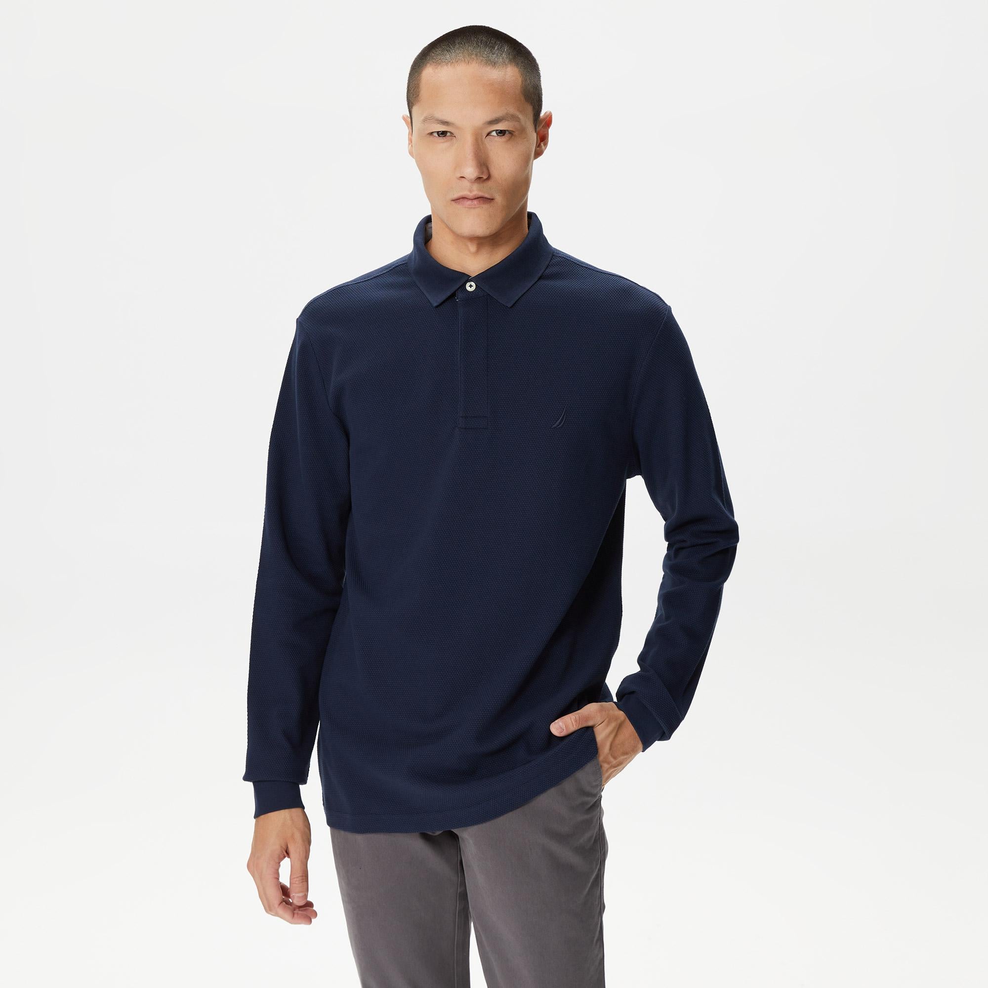 Nautica Erkek Lacivert Slim Fit Uzun Kollu Polo Yaka T-Shirt