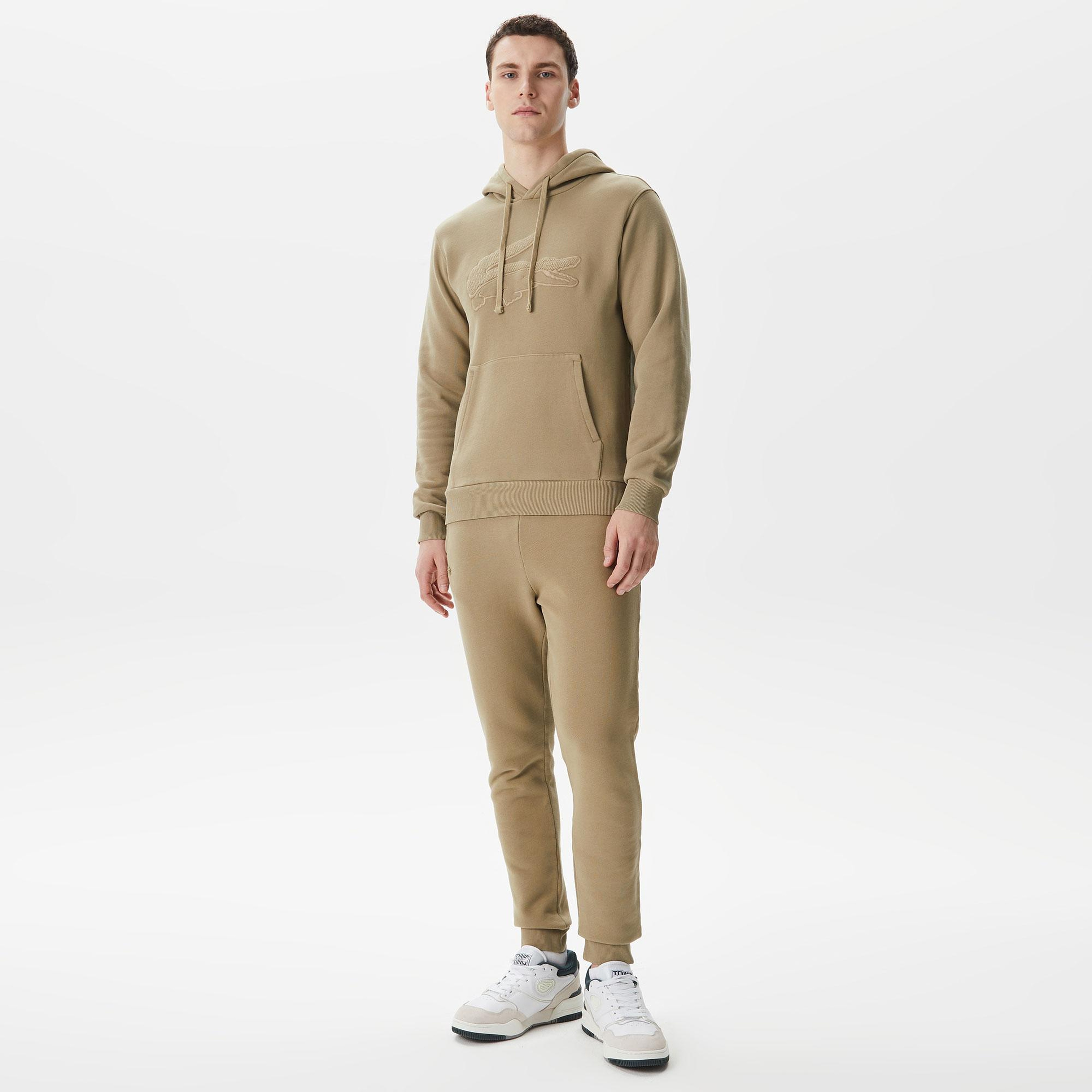 Erkek Relaxed Fit Kapüşonlu Baskılı Haki Sweatshirt