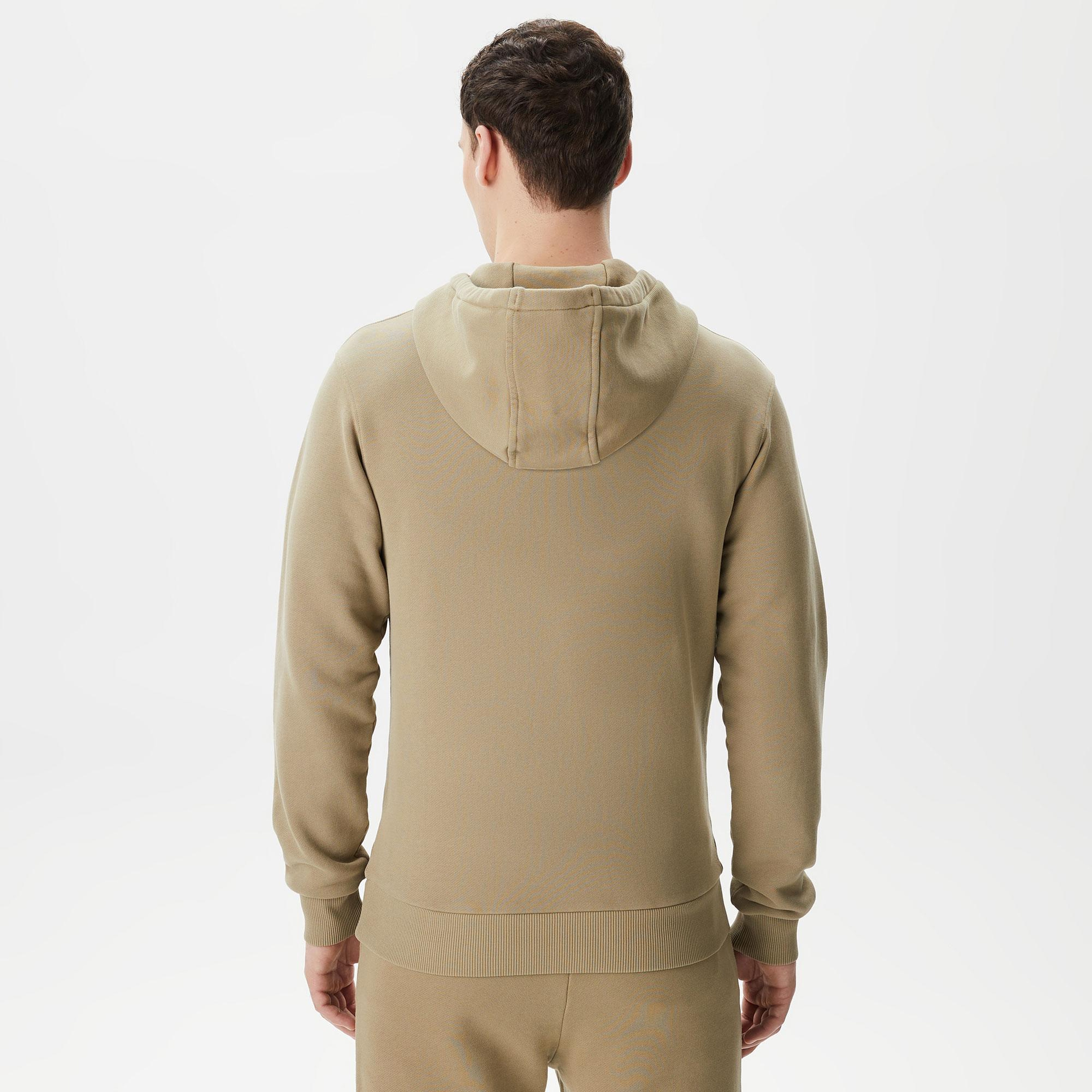 Erkek Relaxed Fit Kapüşonlu Baskılı Haki Sweatshirt