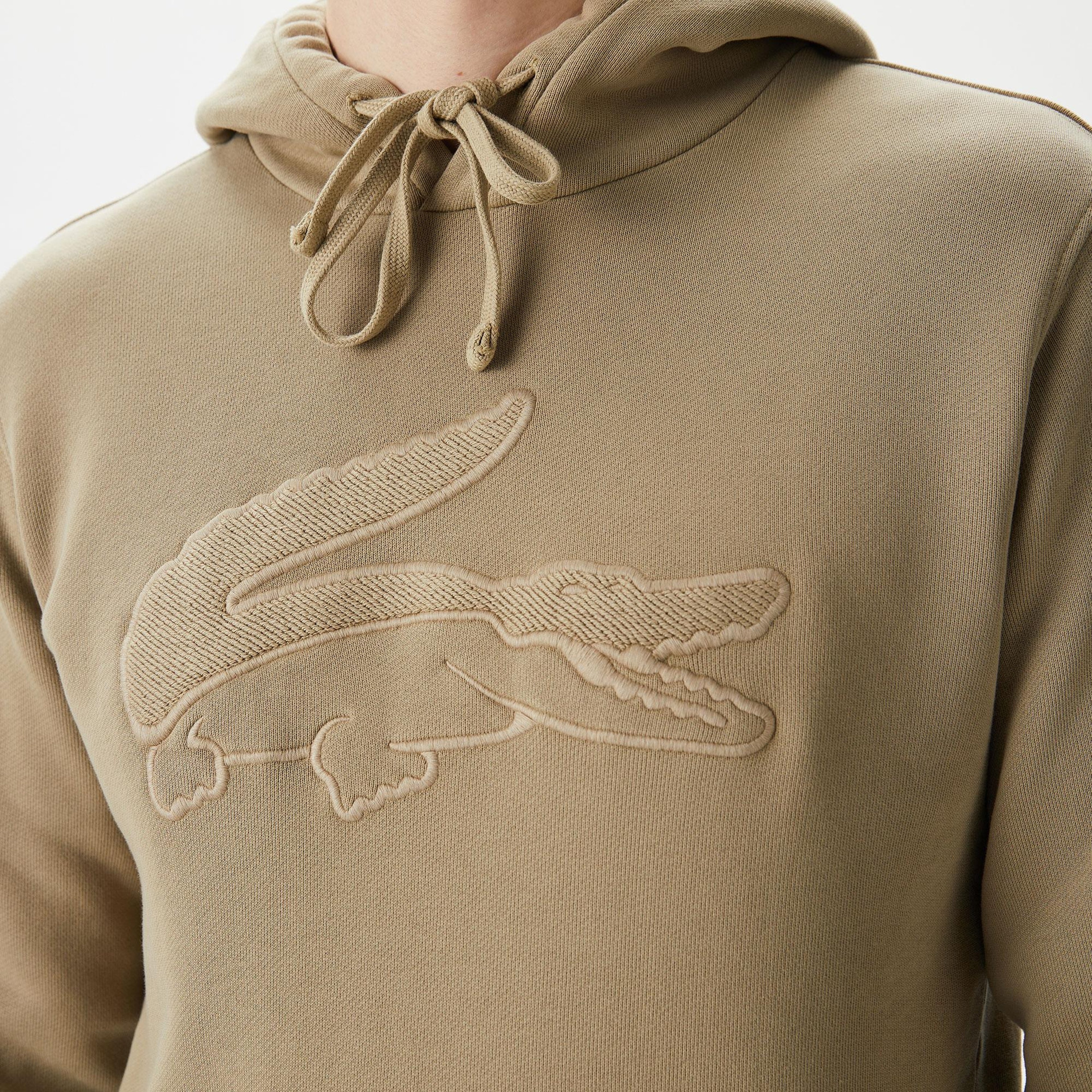 Erkek Relaxed Fit Kapüşonlu Baskılı Haki Sweatshirt