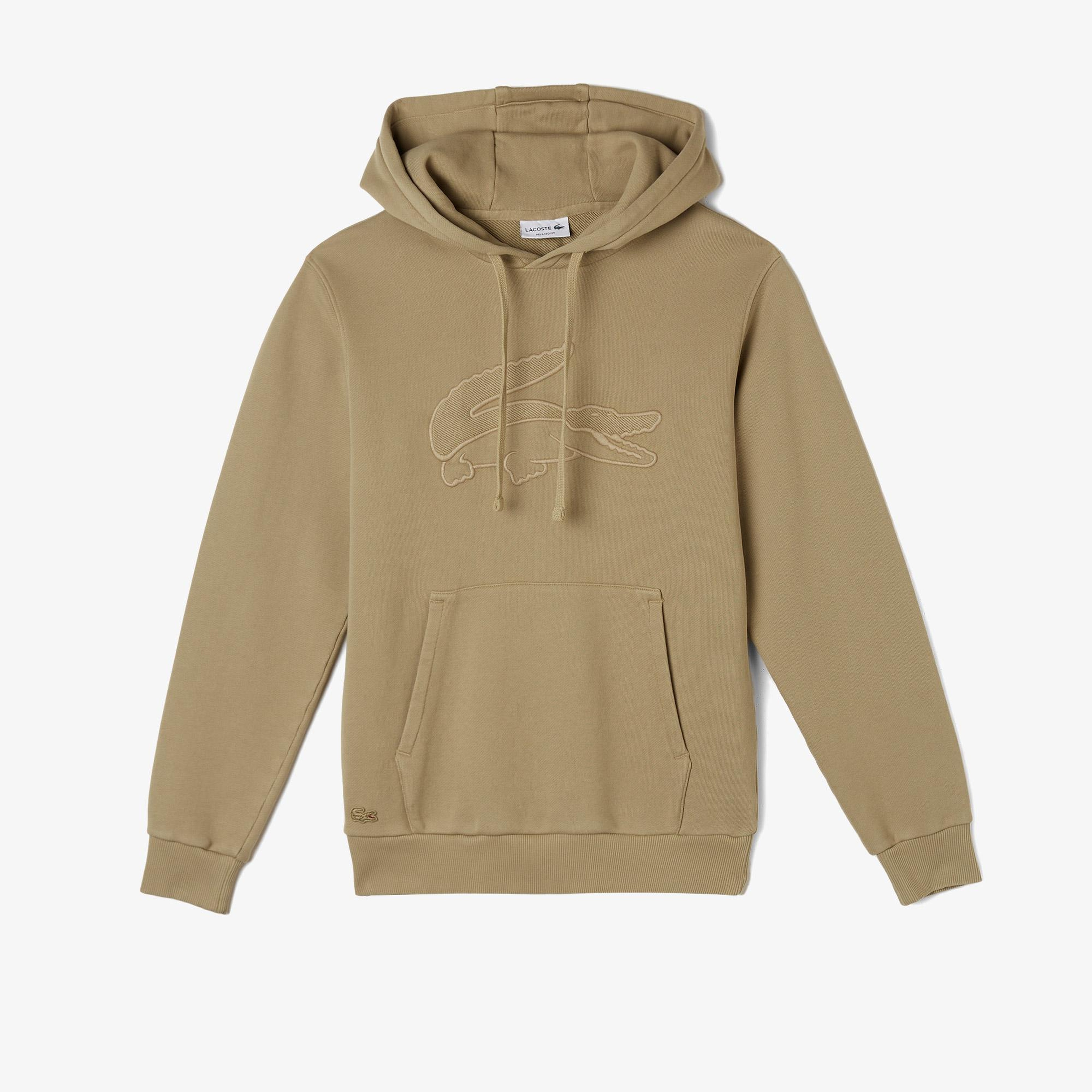 Erkek Relaxed Fit Kapüşonlu Baskılı Haki Sweatshirt