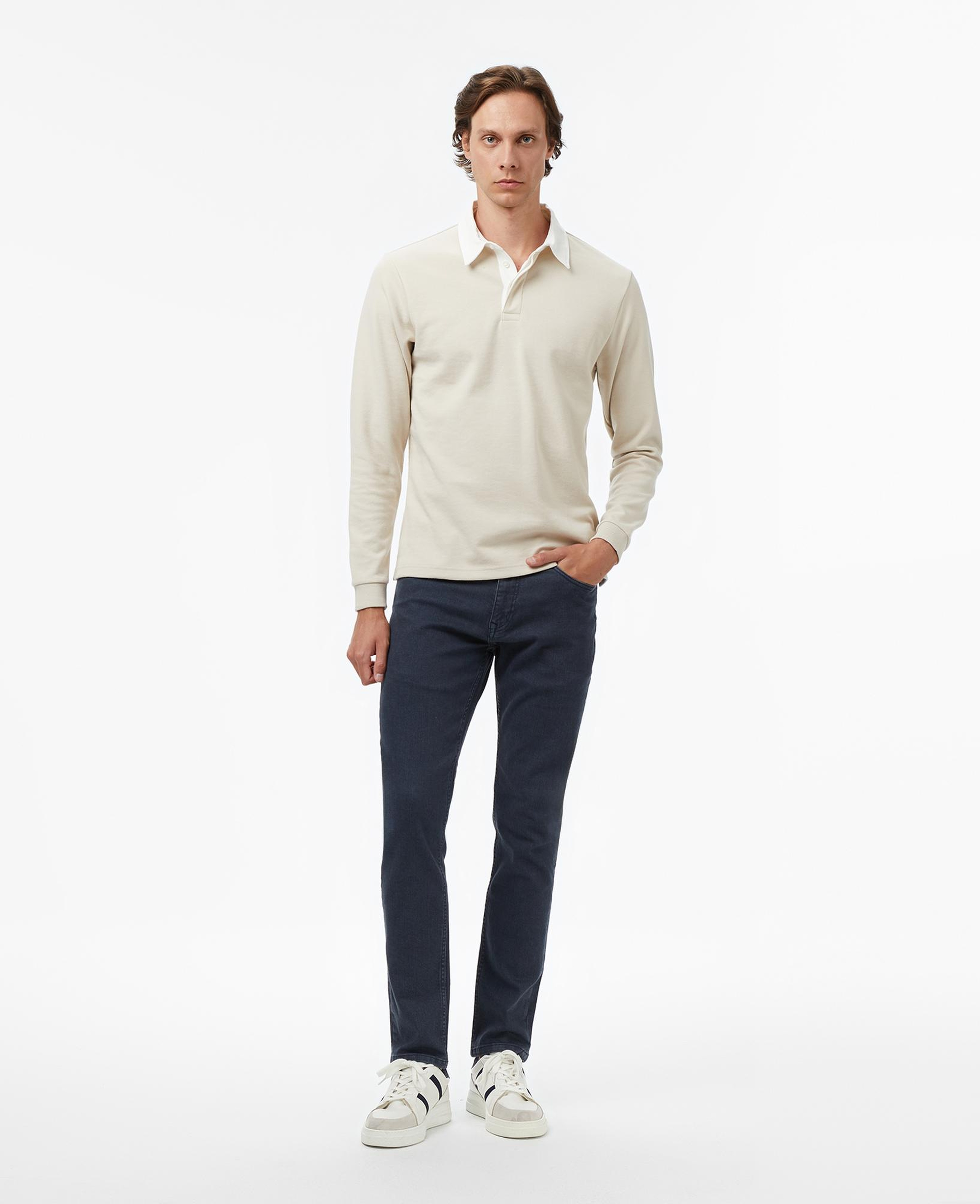 Nautica Erkek Bej Classic Fit Uzun Kollu Polo Yaka T-Shirt