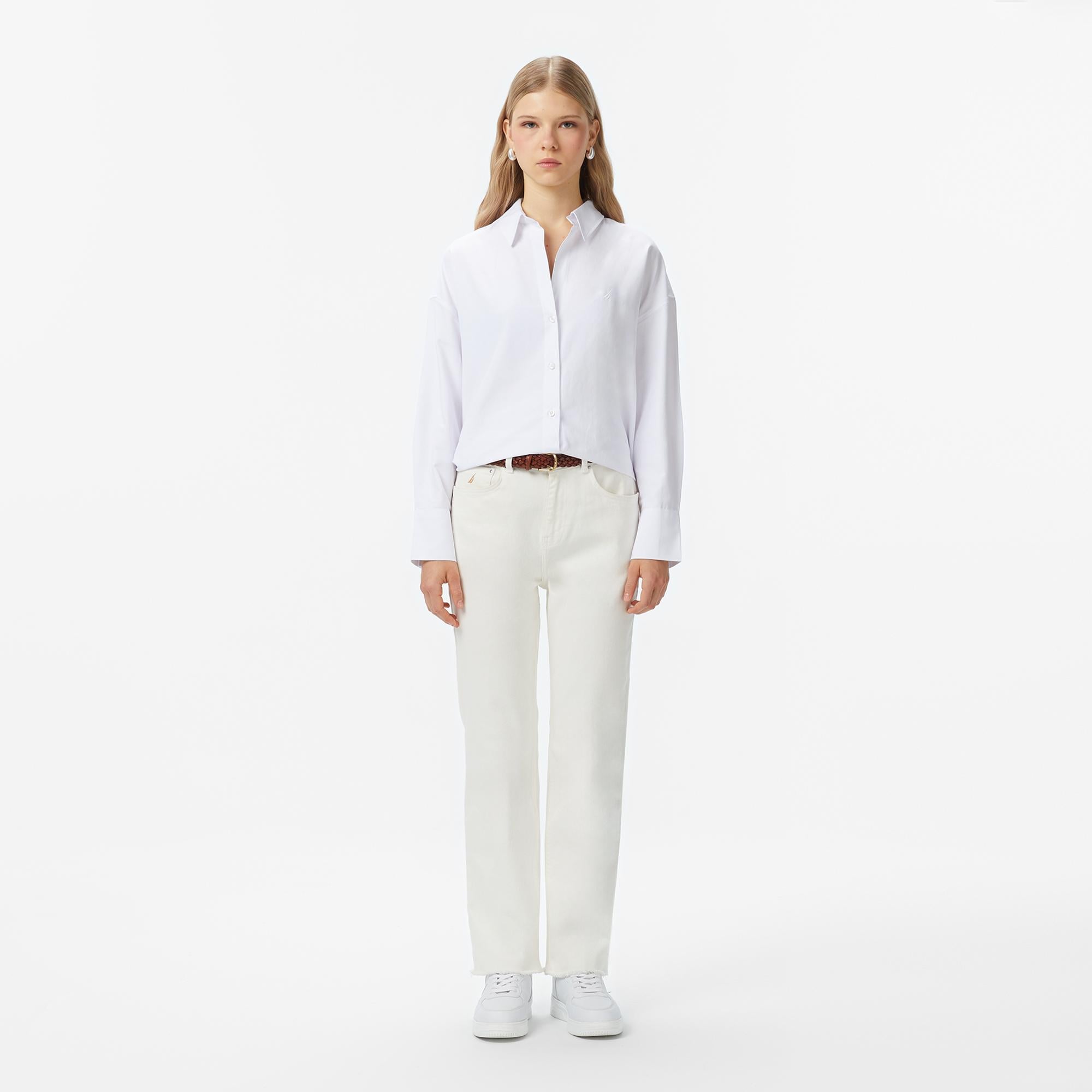 Nautica Kadın Beyaz Oversize Gömlek