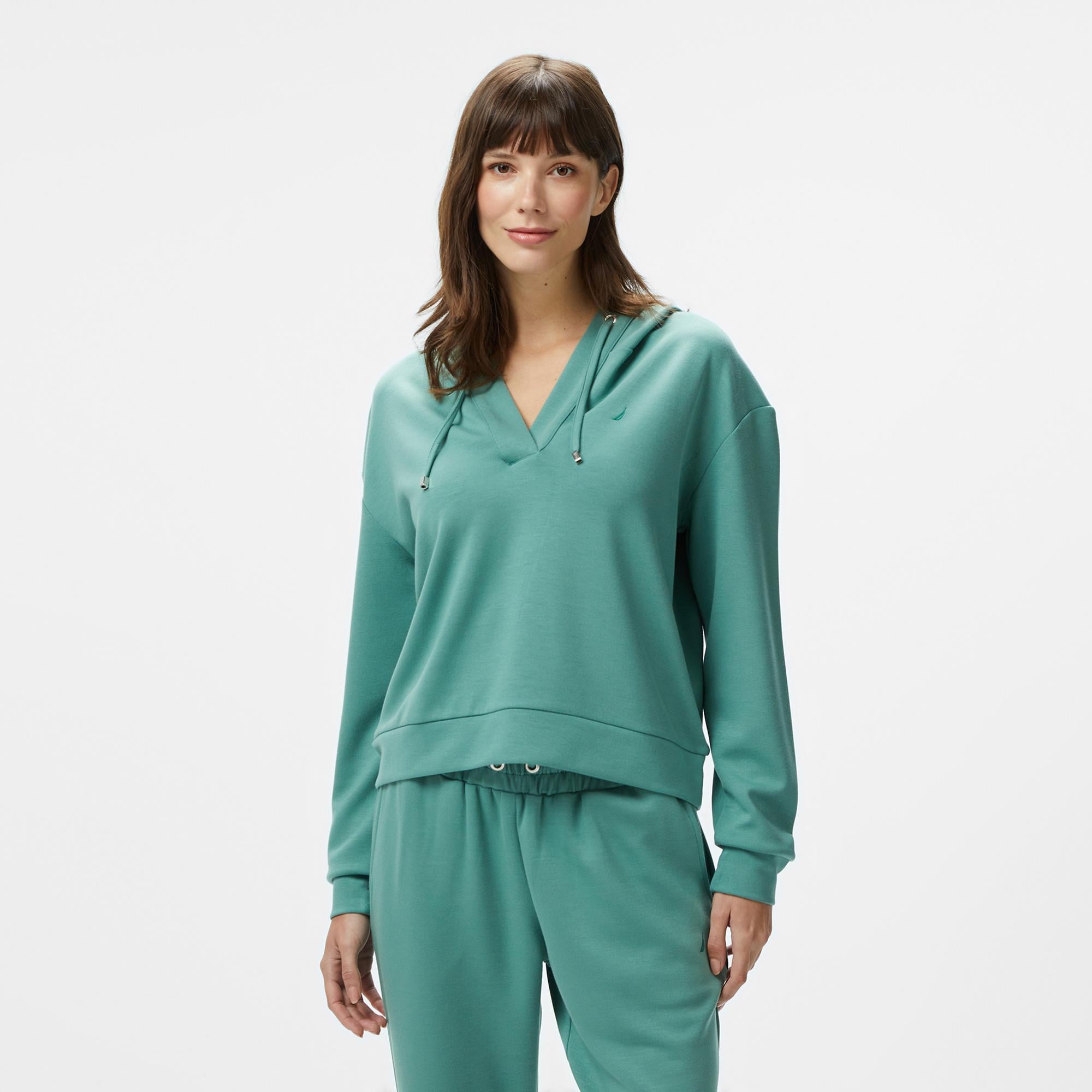 Nautica Kadın Yeşil Regular Fit Kapüşonlu Modal Karışımlı Sweatshirt