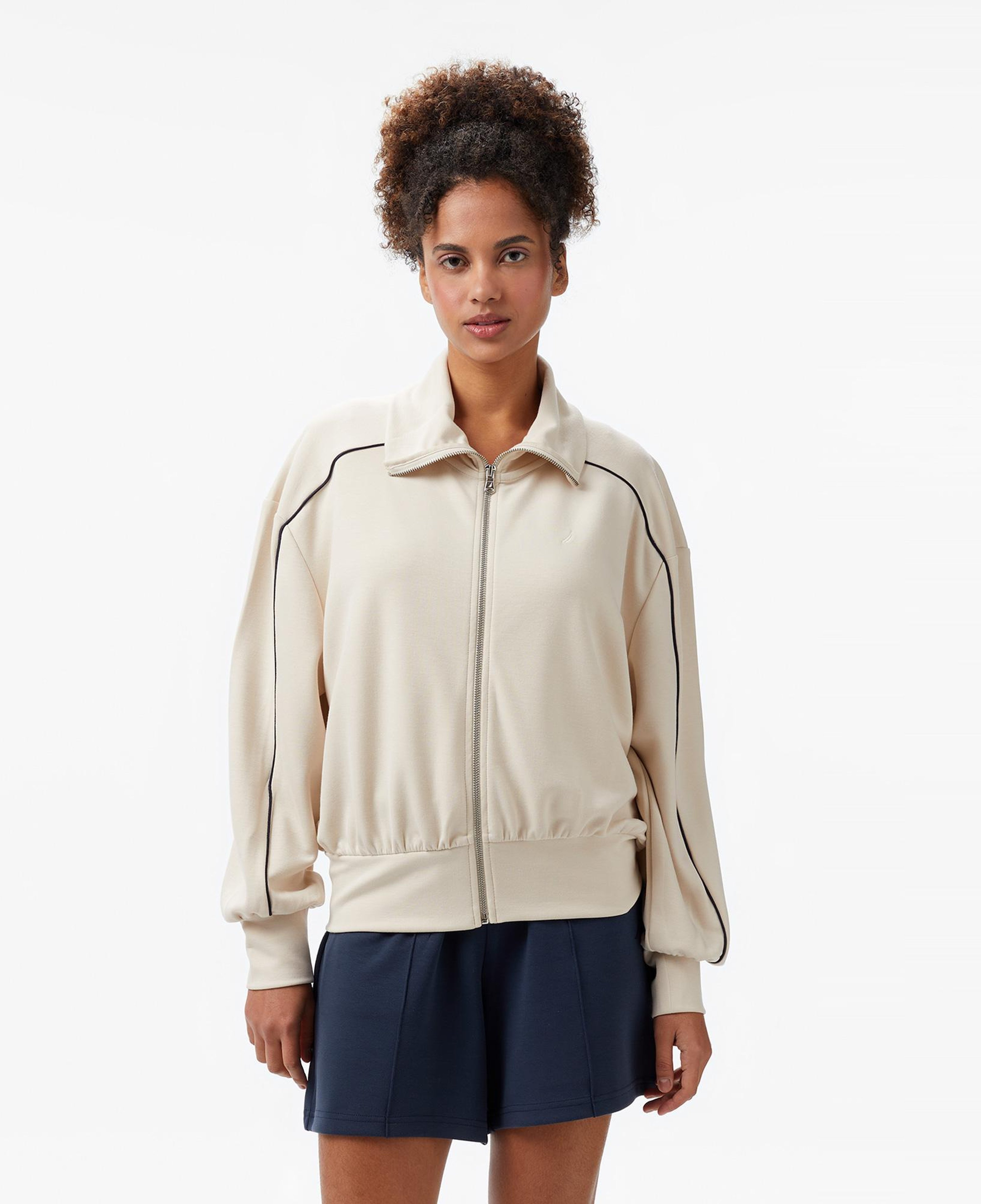 Nautica Kadın Ekru Regular Fit Dik Yaka Modal Karışımlı Sweatshirt