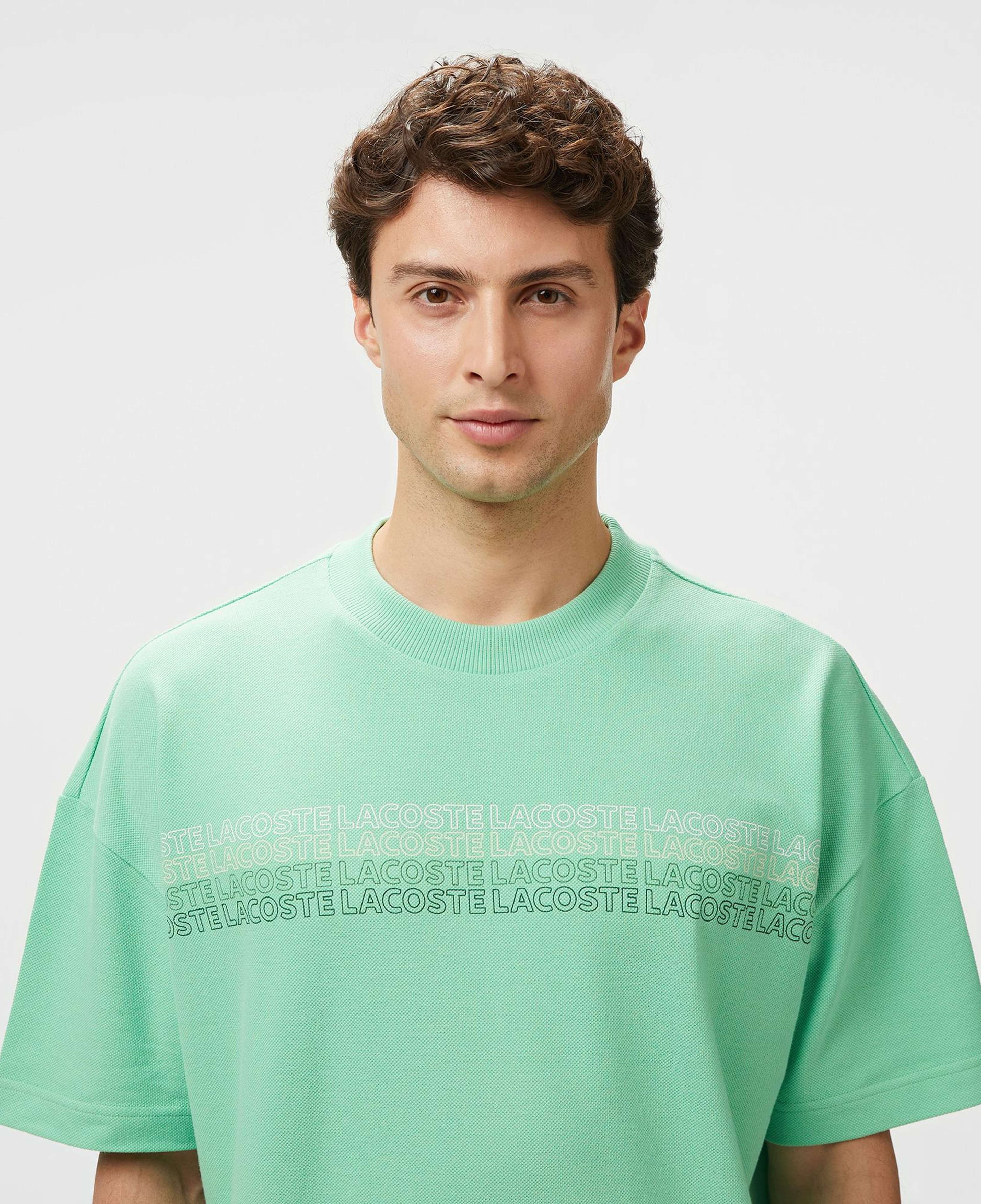 Erkek Oversize Fit Bisiklet Yaka Baskılı Açık Yeşil T-Shirt