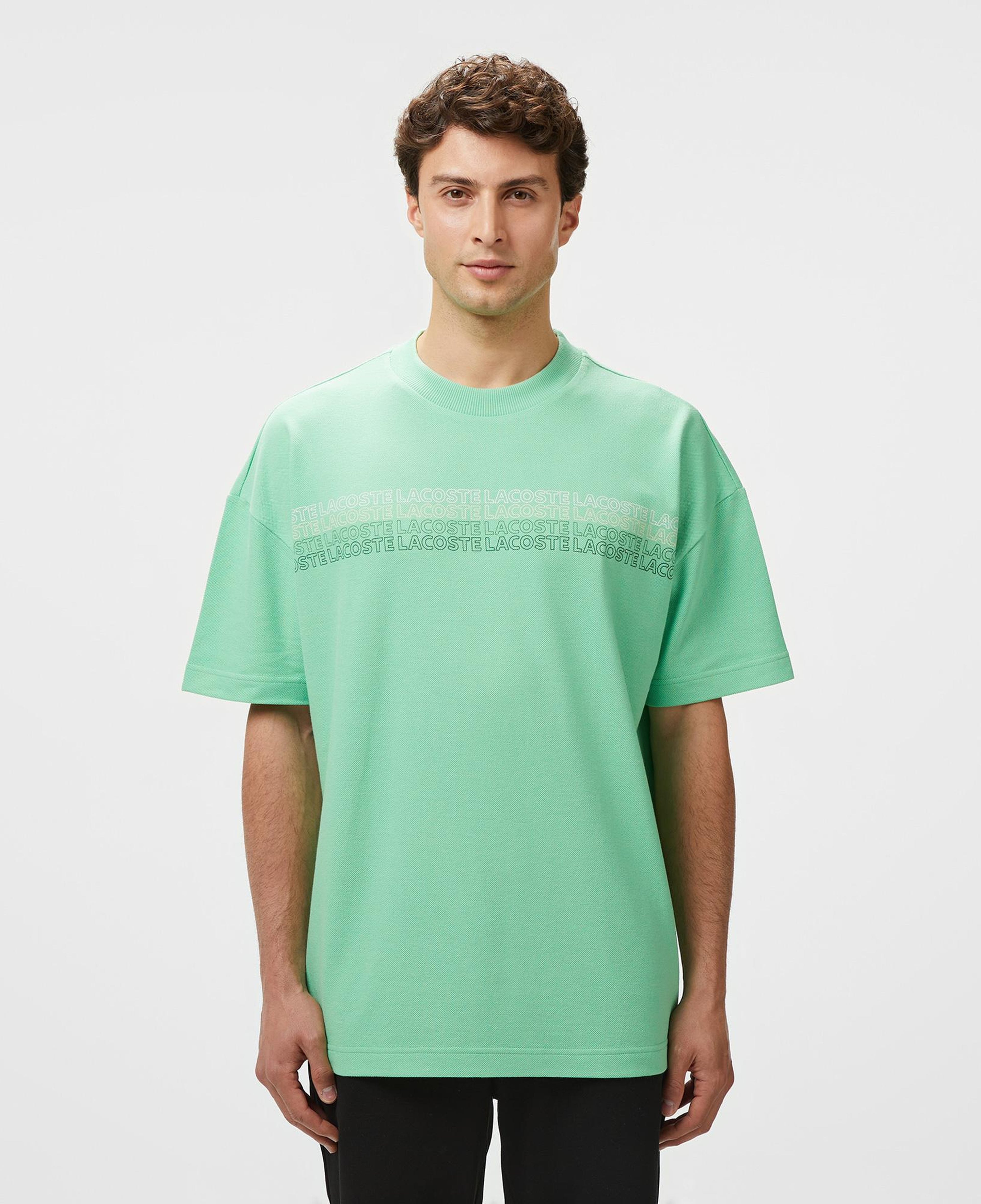 Erkek Oversize Fit Bisiklet Yaka Baskılı Açık Yeşil T-Shirt
