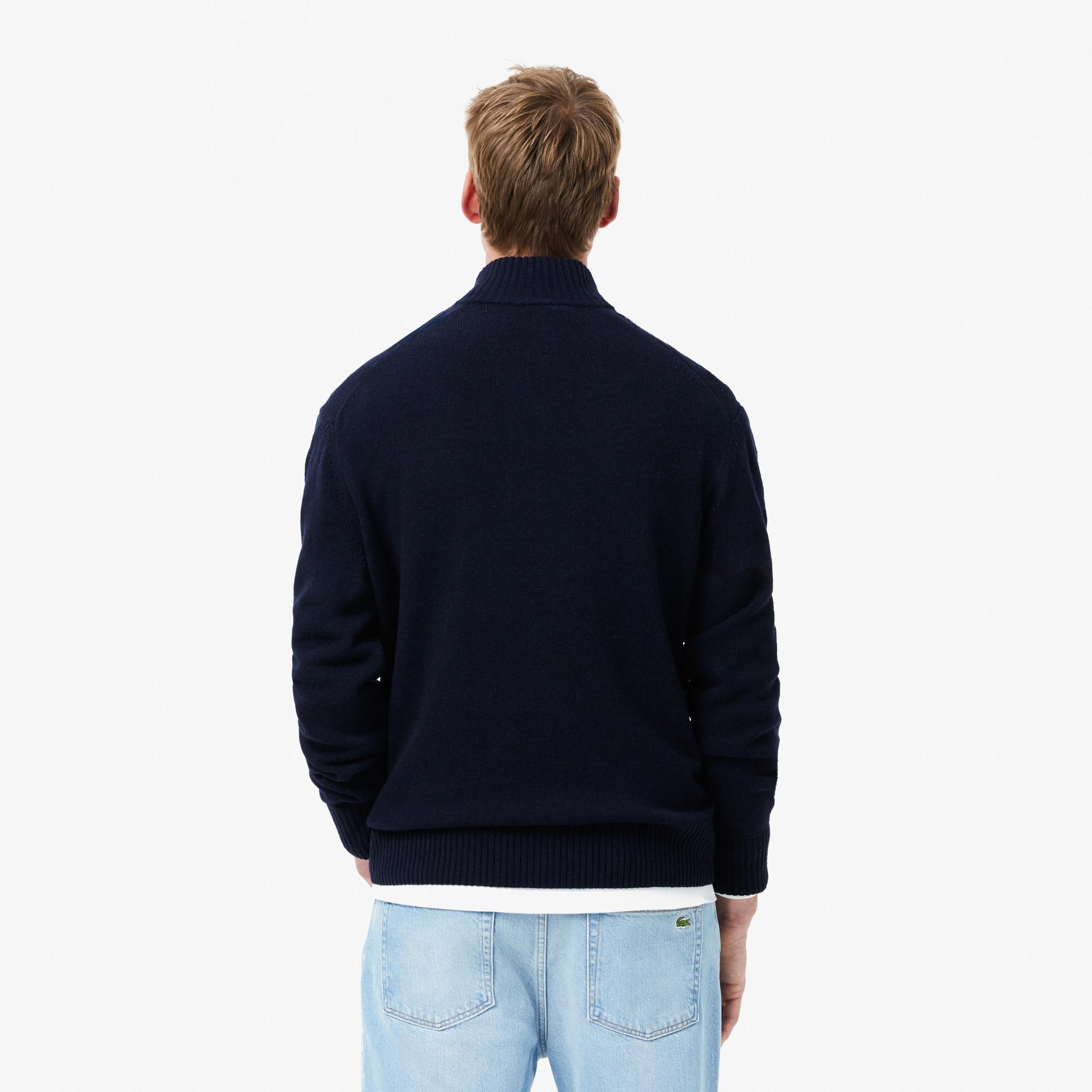 Erkek Classic Fit Yarım Fermuarlı Yün Lacivert Kazak