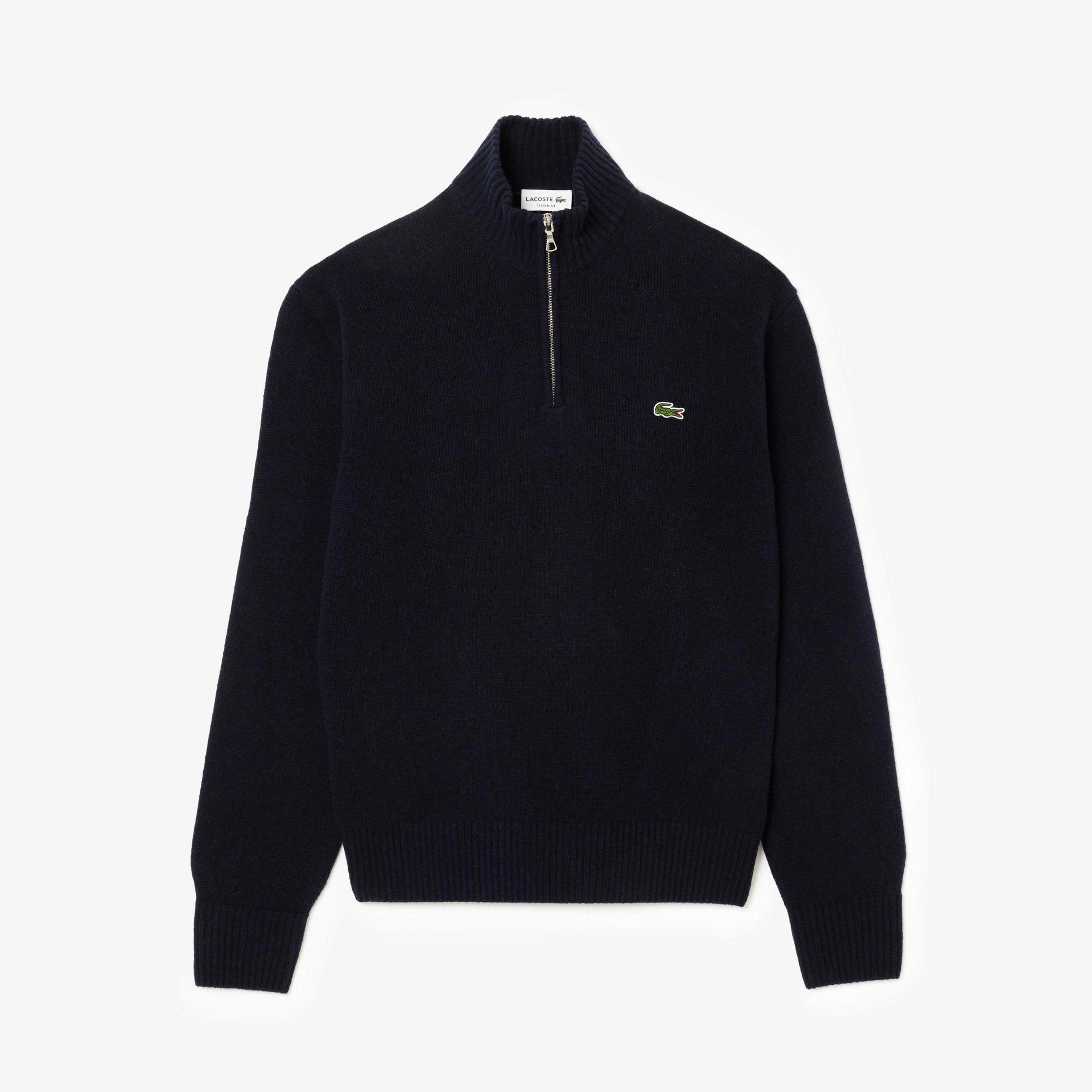 Erkek Classic Fit Yarım Fermuarlı Yün Lacivert Kazak