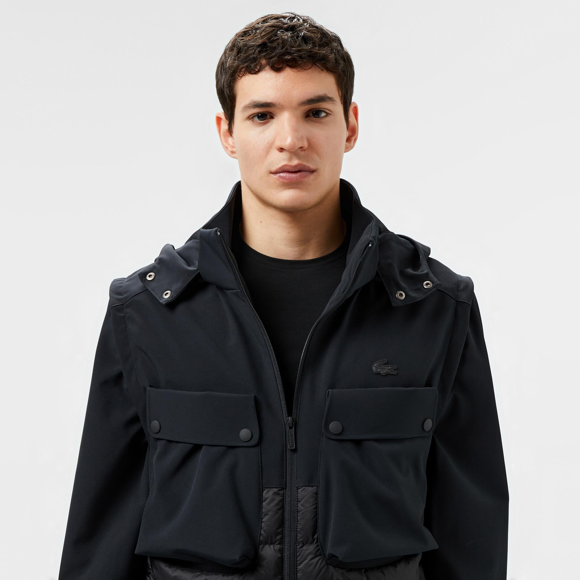 Erkek Regular Fit Kapüşonlu Baskılı Siyah Mont