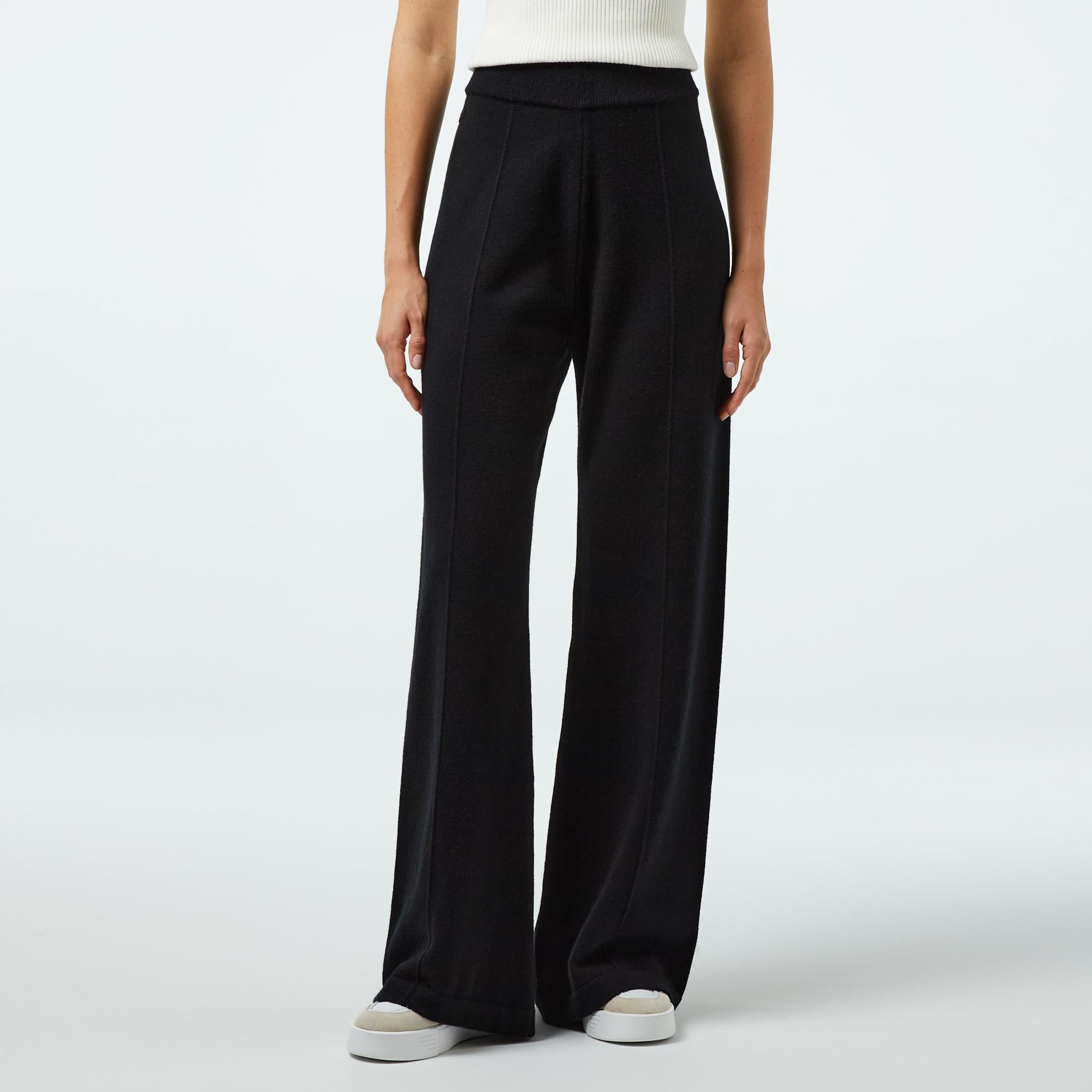 Kadın Relaxed Fit Siyah Yün Karışımlı Pantolon