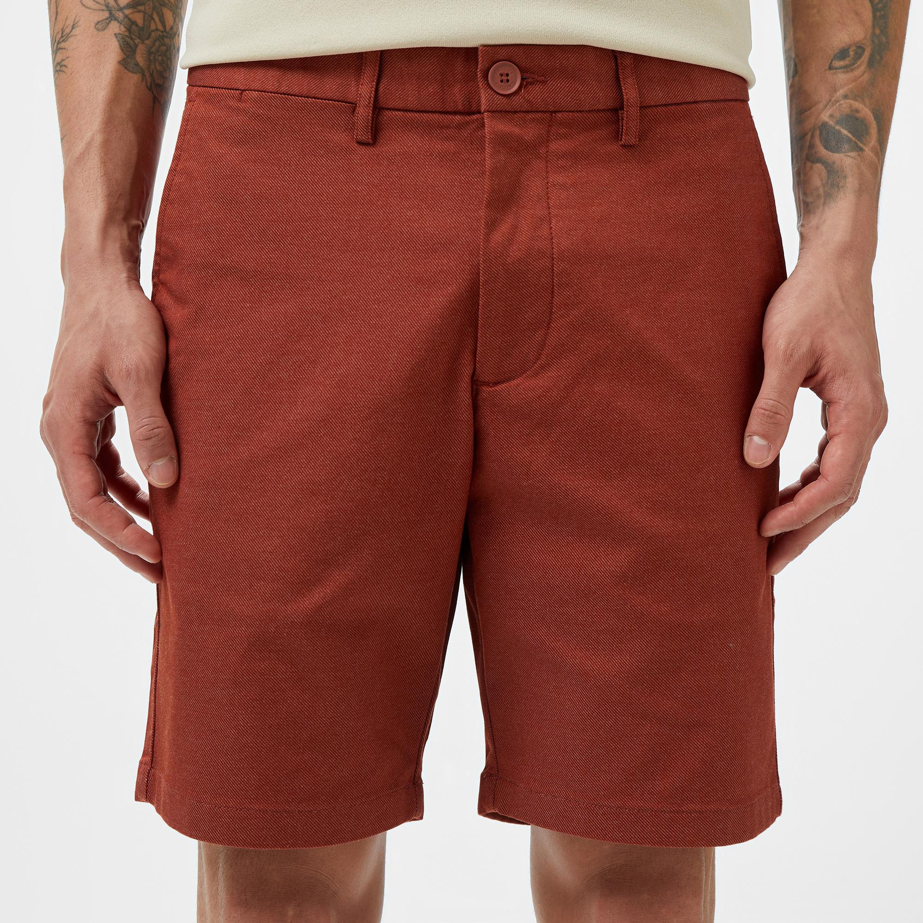 Erkek Slim Fit Kahverengi Bermuda Şort