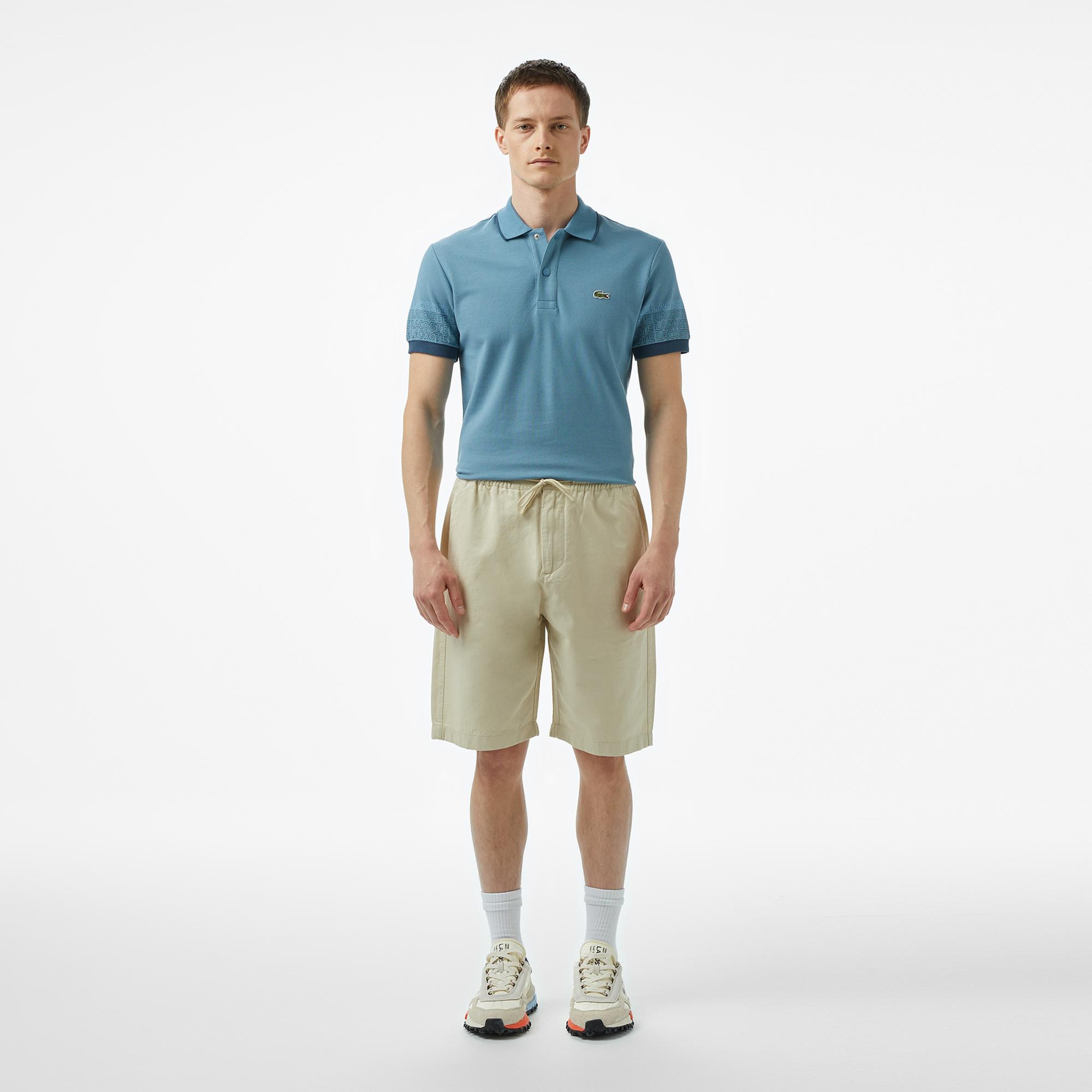 Erkek Relaxed Fit Bej Keten Karışımlı Bermuda Şort