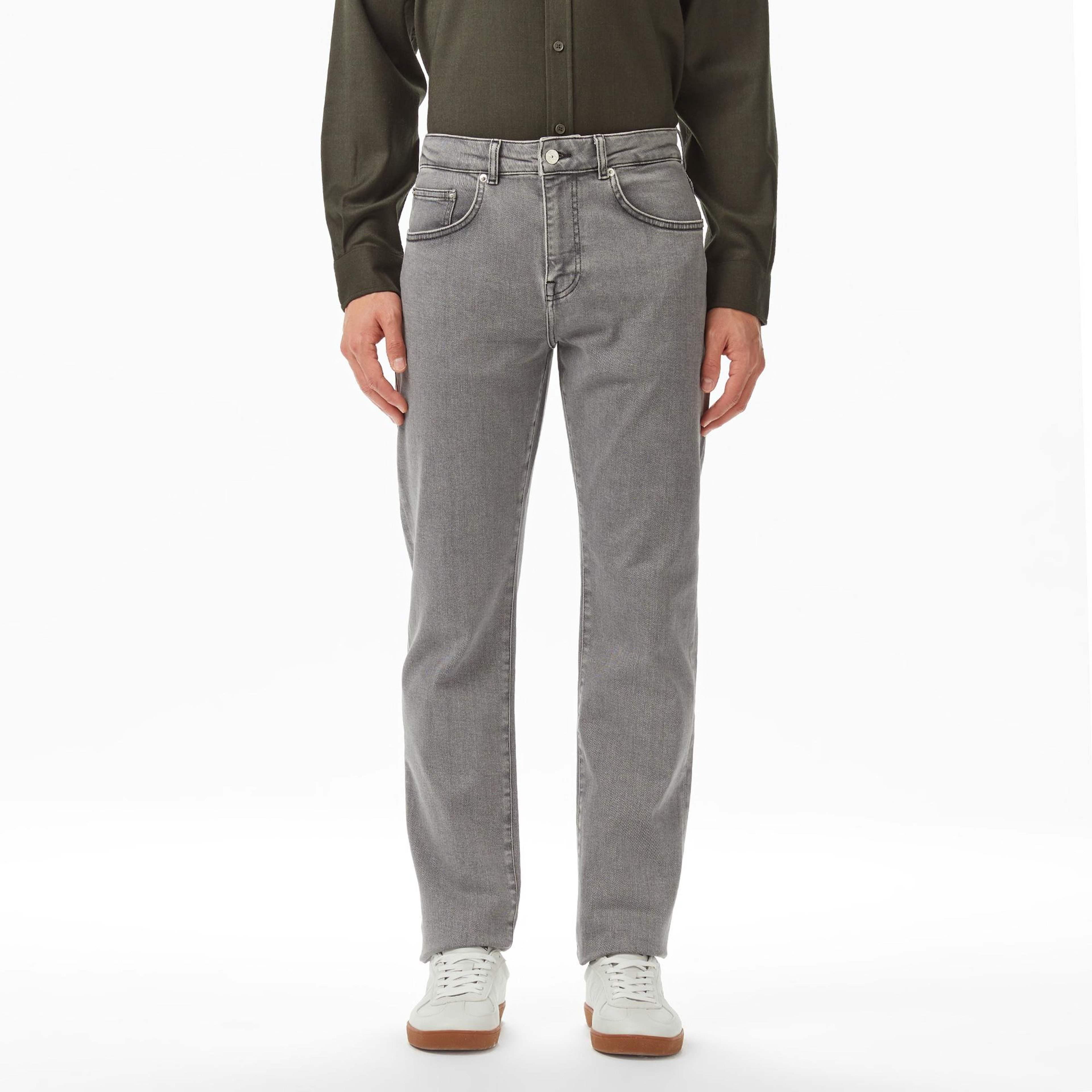 Erkek Regular Fit Gri Jean Pantolon