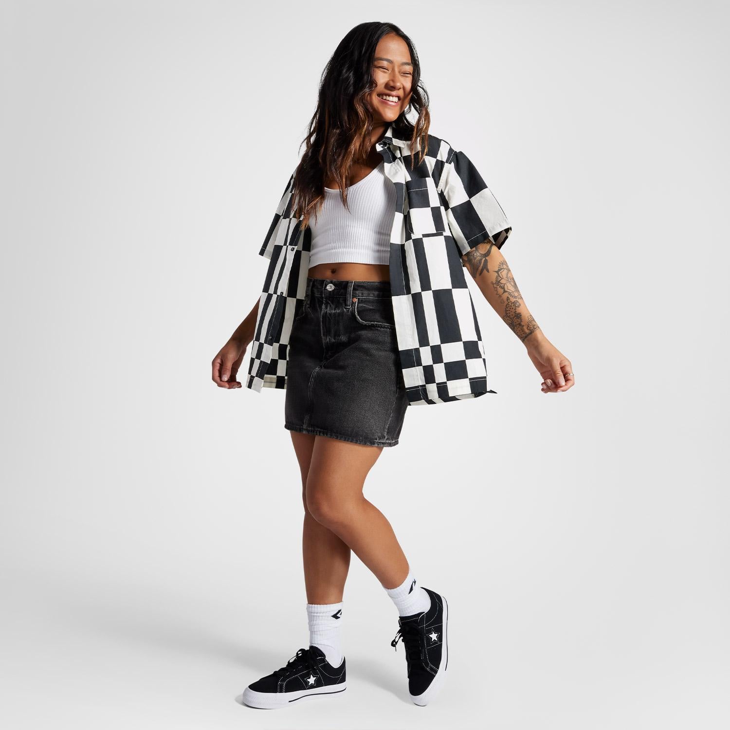 Converse Classic Desenli Kadın Siyah Gömlek