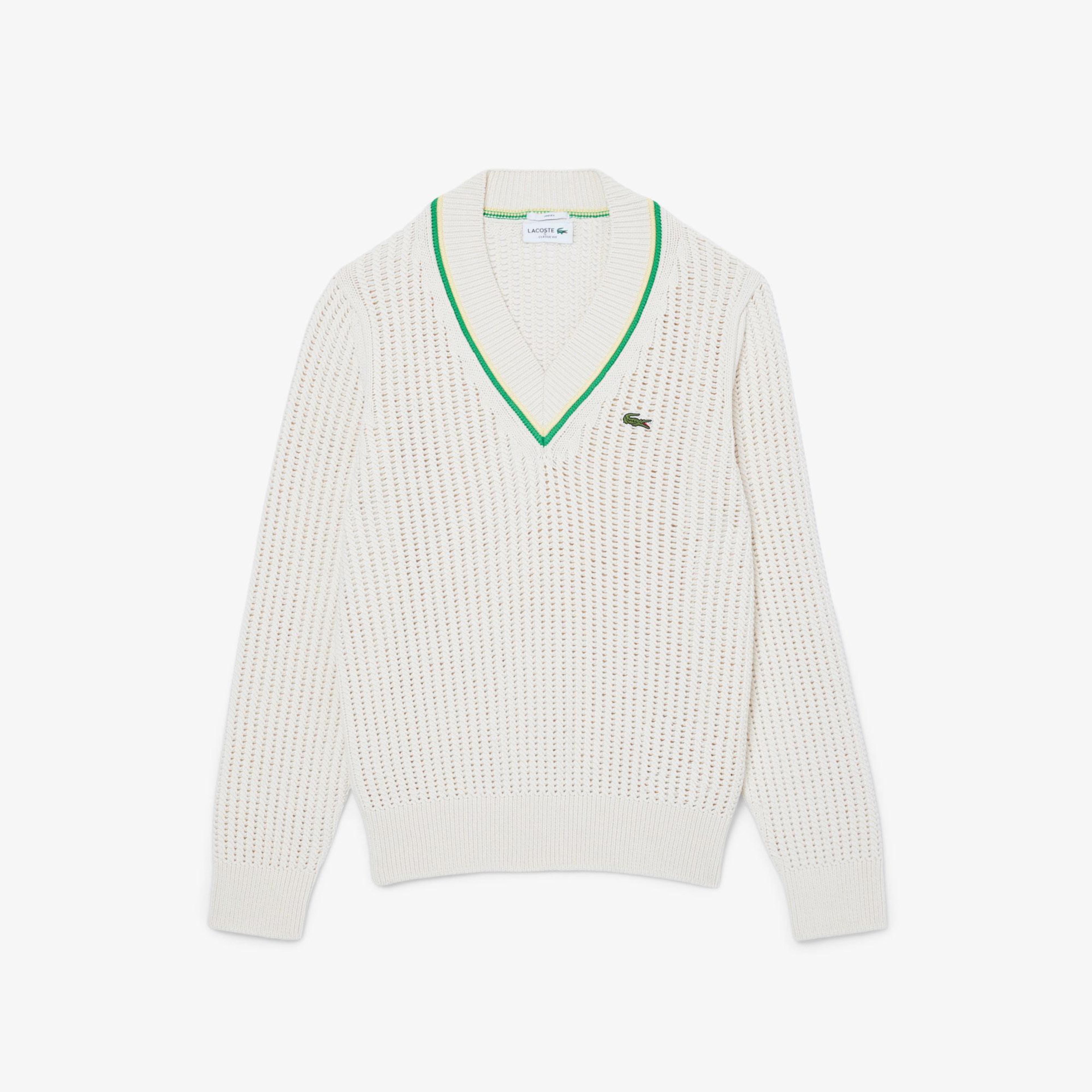 Unisex Classic Fit V Yaka Krem Kazak