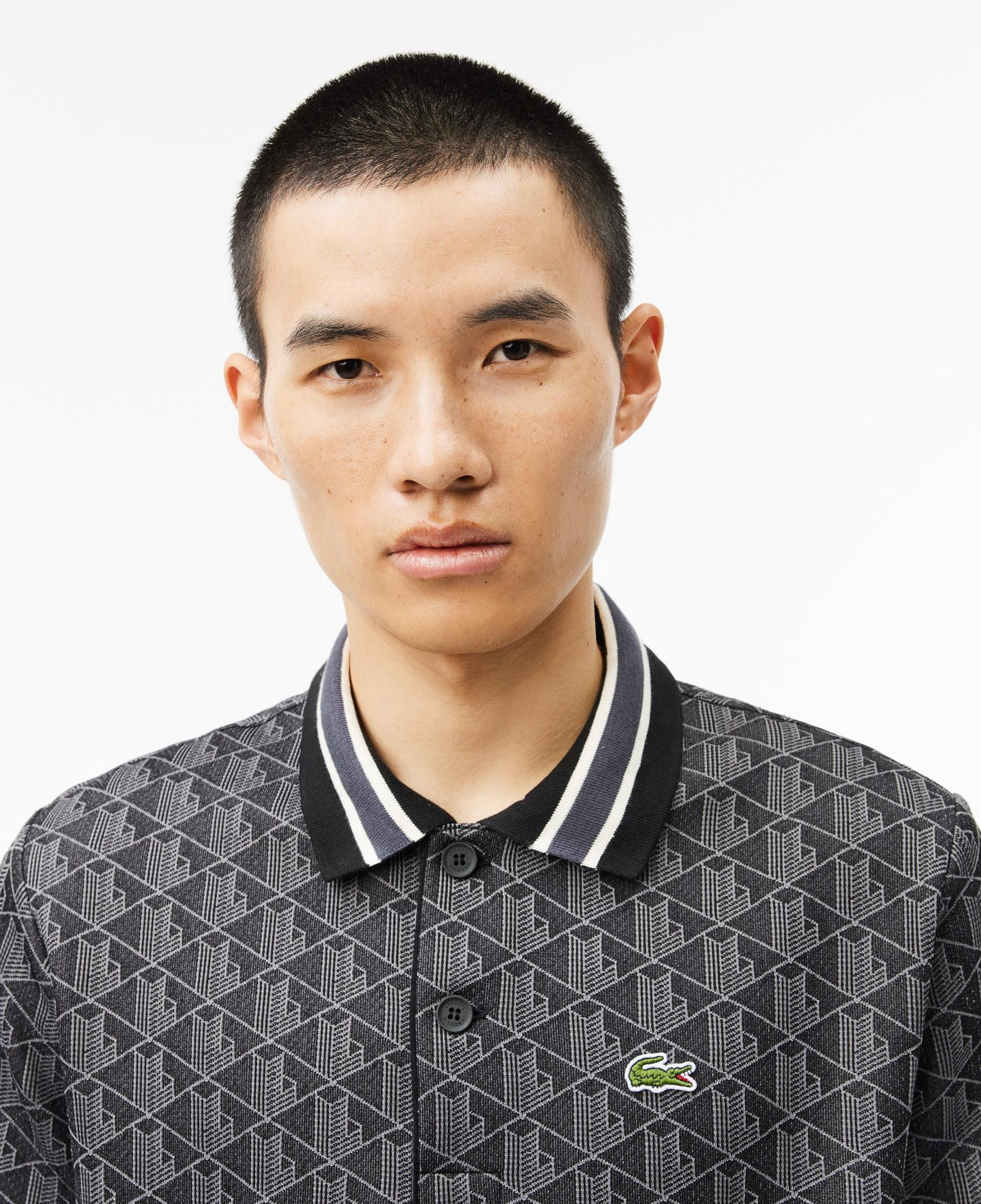 Erkek Classic Fit Monogram Siyah Polo