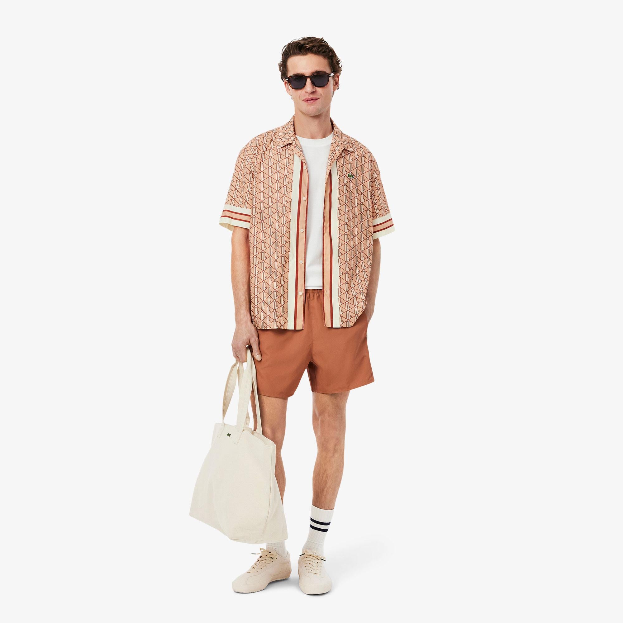 Erkek Relaxed Fit Kısa Kollu Monogram Turuncu Gömlek