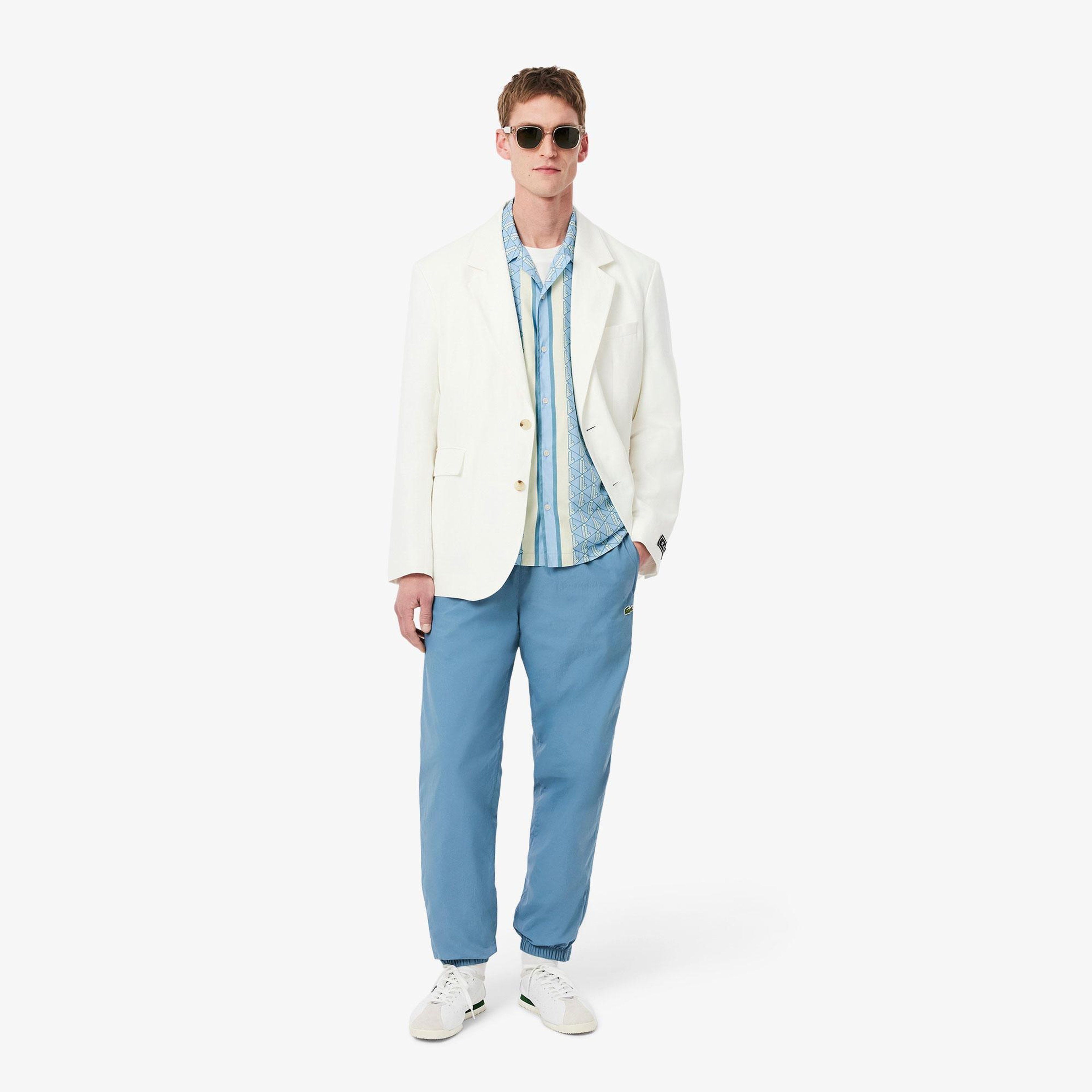 Erkek Relaxed Fit Kısa Kollu Monogram Mavi Gömlek
