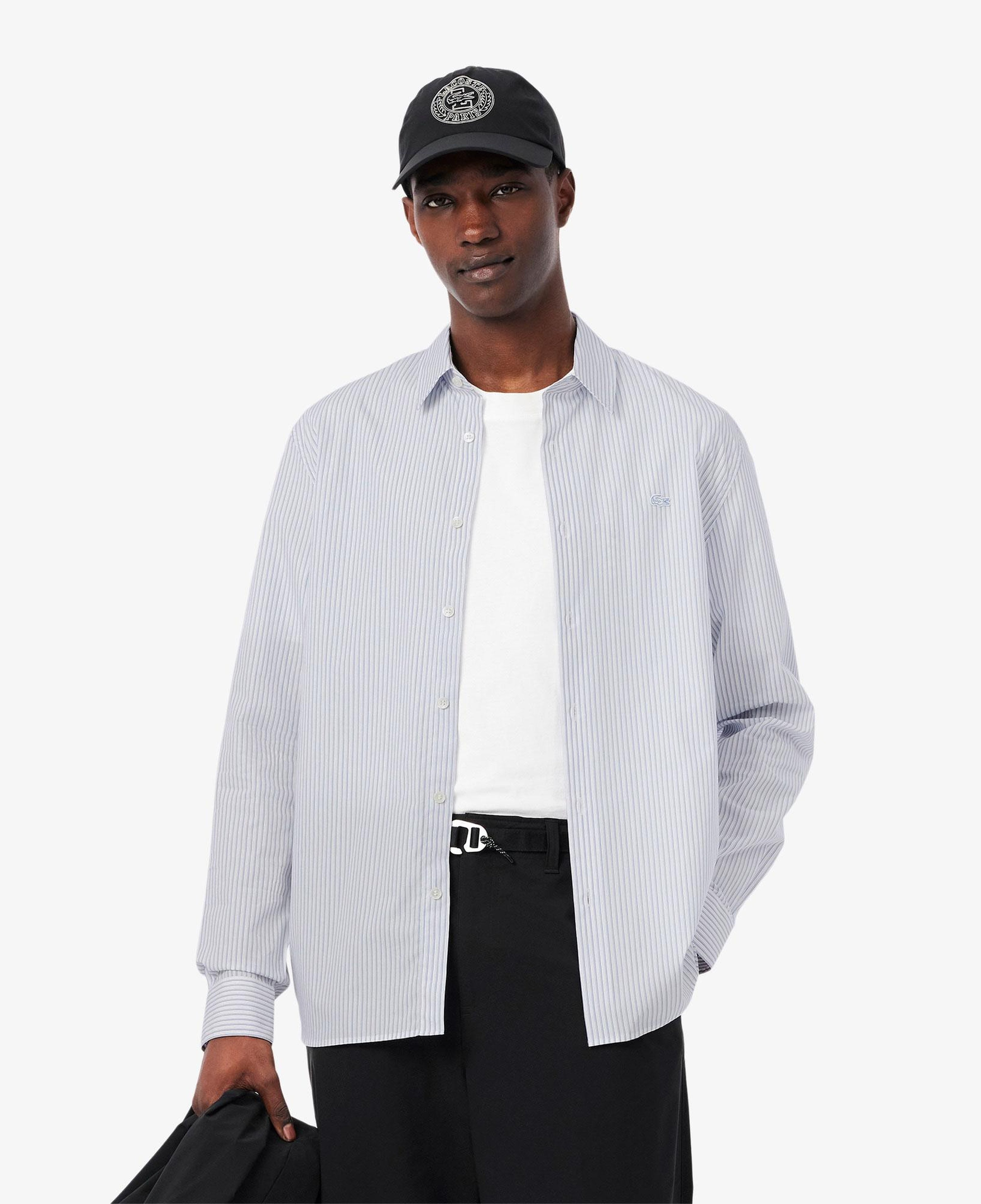 Erkek Regular Fit Çizgili Açık Mavi Gömlek